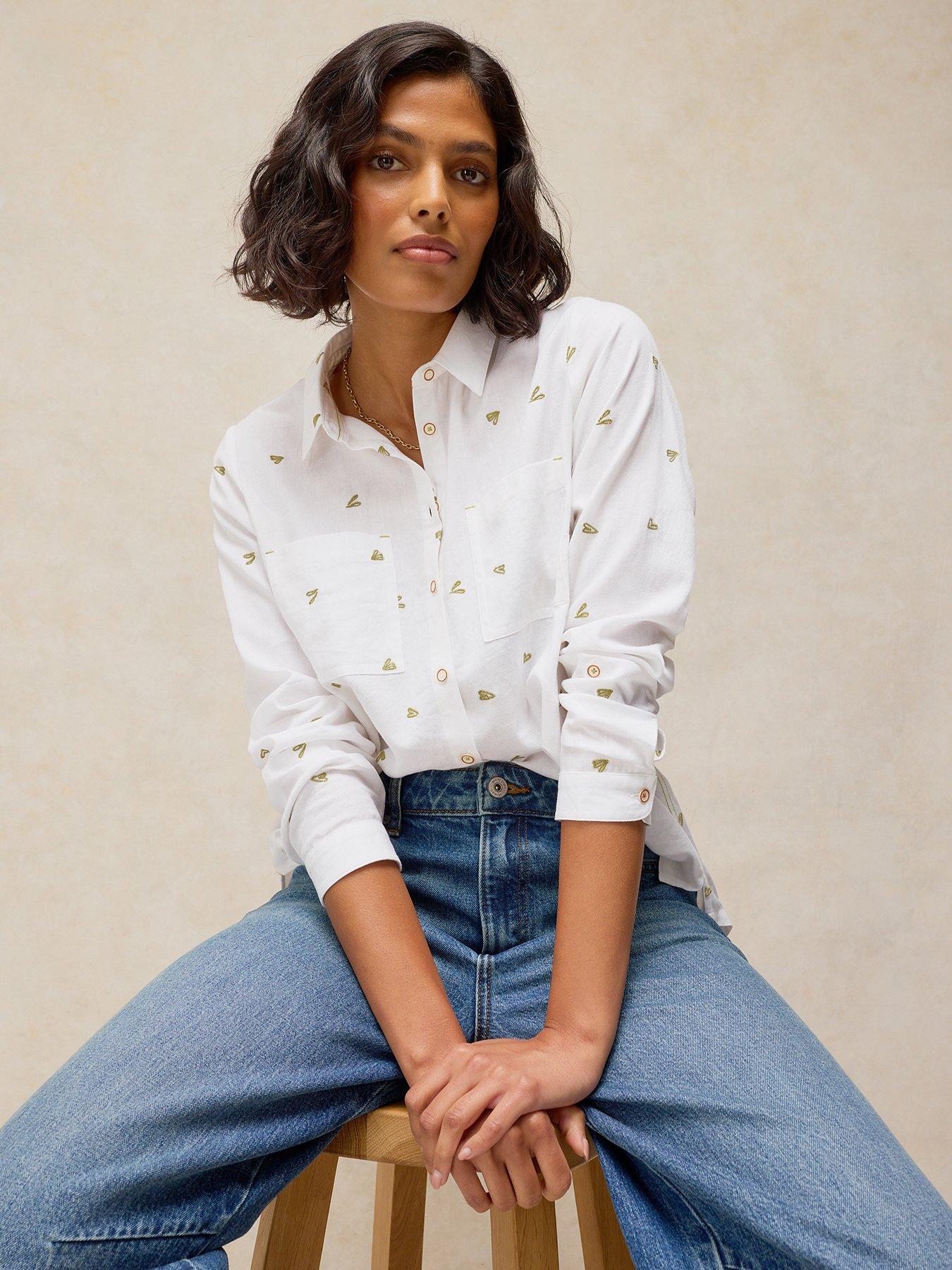 White Stuff Sophie Cotton Printed Button-Through Shirt - Cream