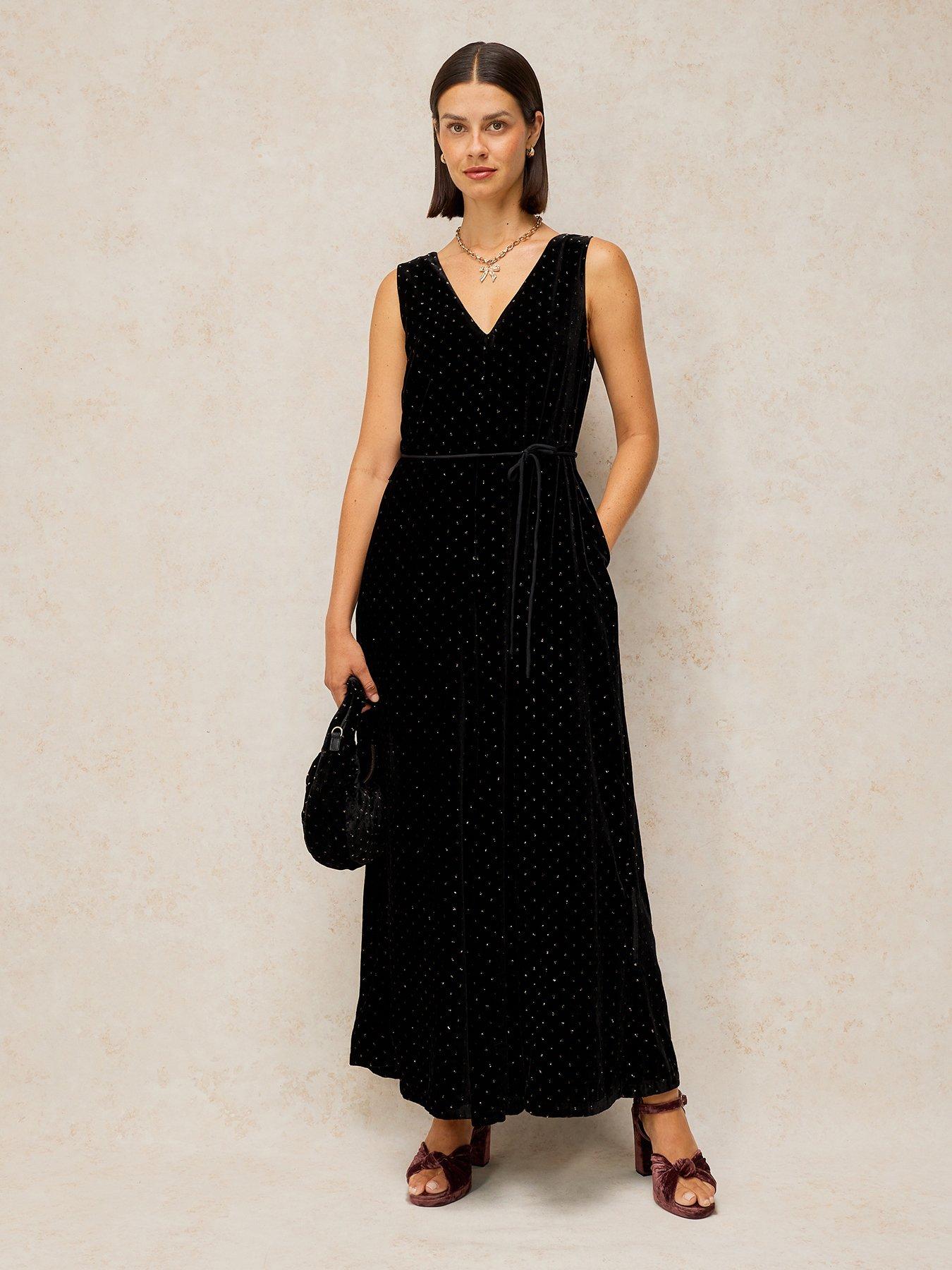 Image 1 of 5 of White Stuff Womens Poppy Wrap Front Tie Waist Palazzo Jumpsuit - Black