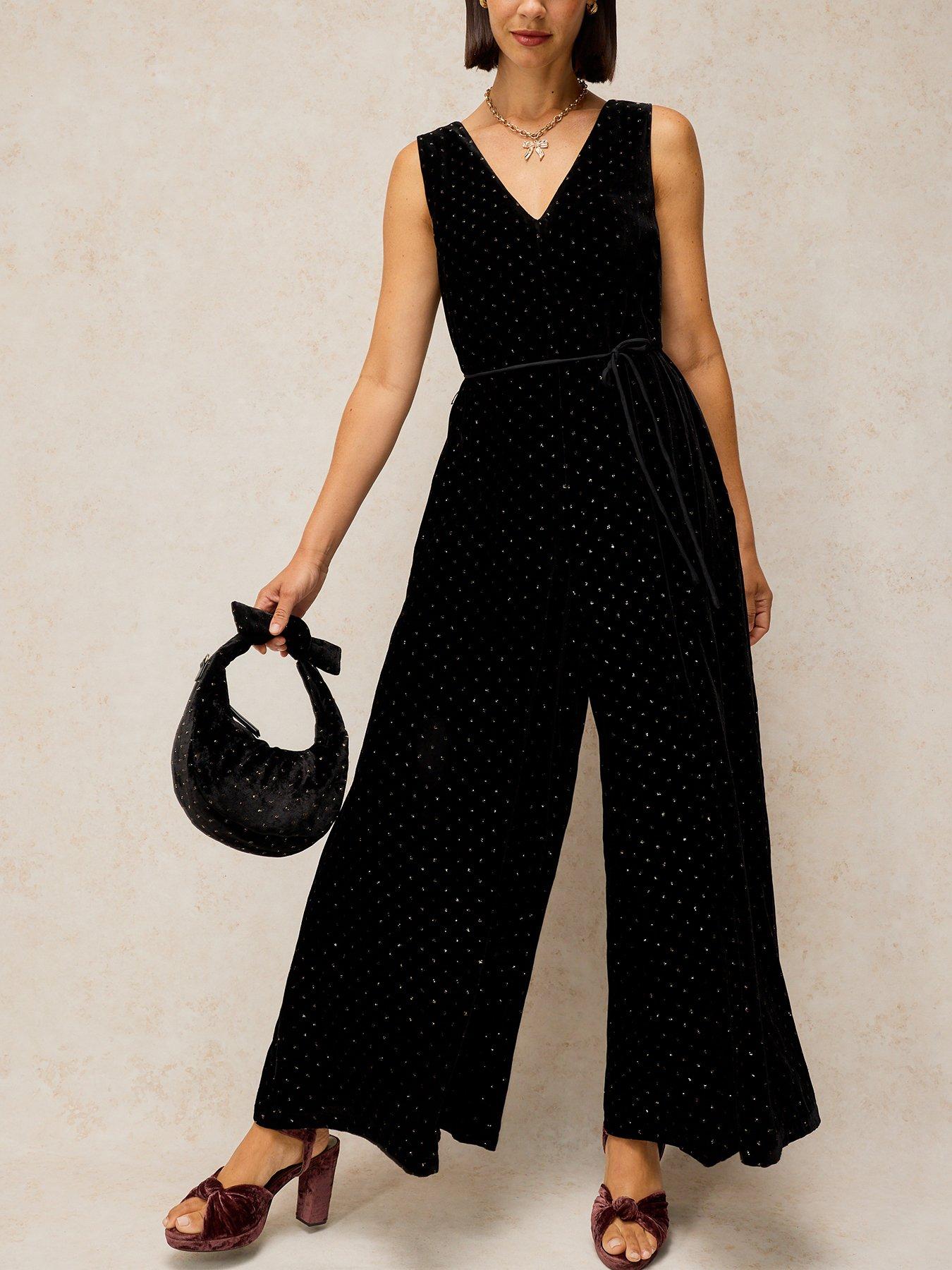 Image 3 of 5 of White Stuff Womens Poppy Wrap Front Tie Waist Palazzo Jumpsuit - Black