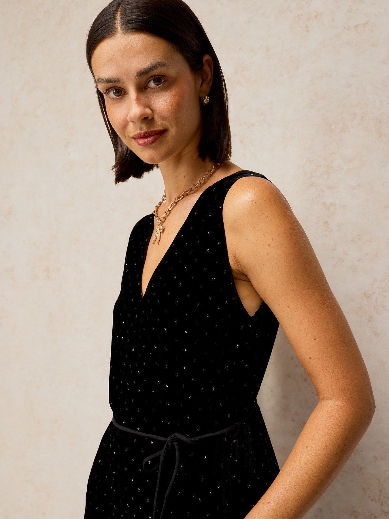 Image 4 of 5 of White Stuff Womens Poppy Wrap Front Tie Waist Palazzo Jumpsuit - Black