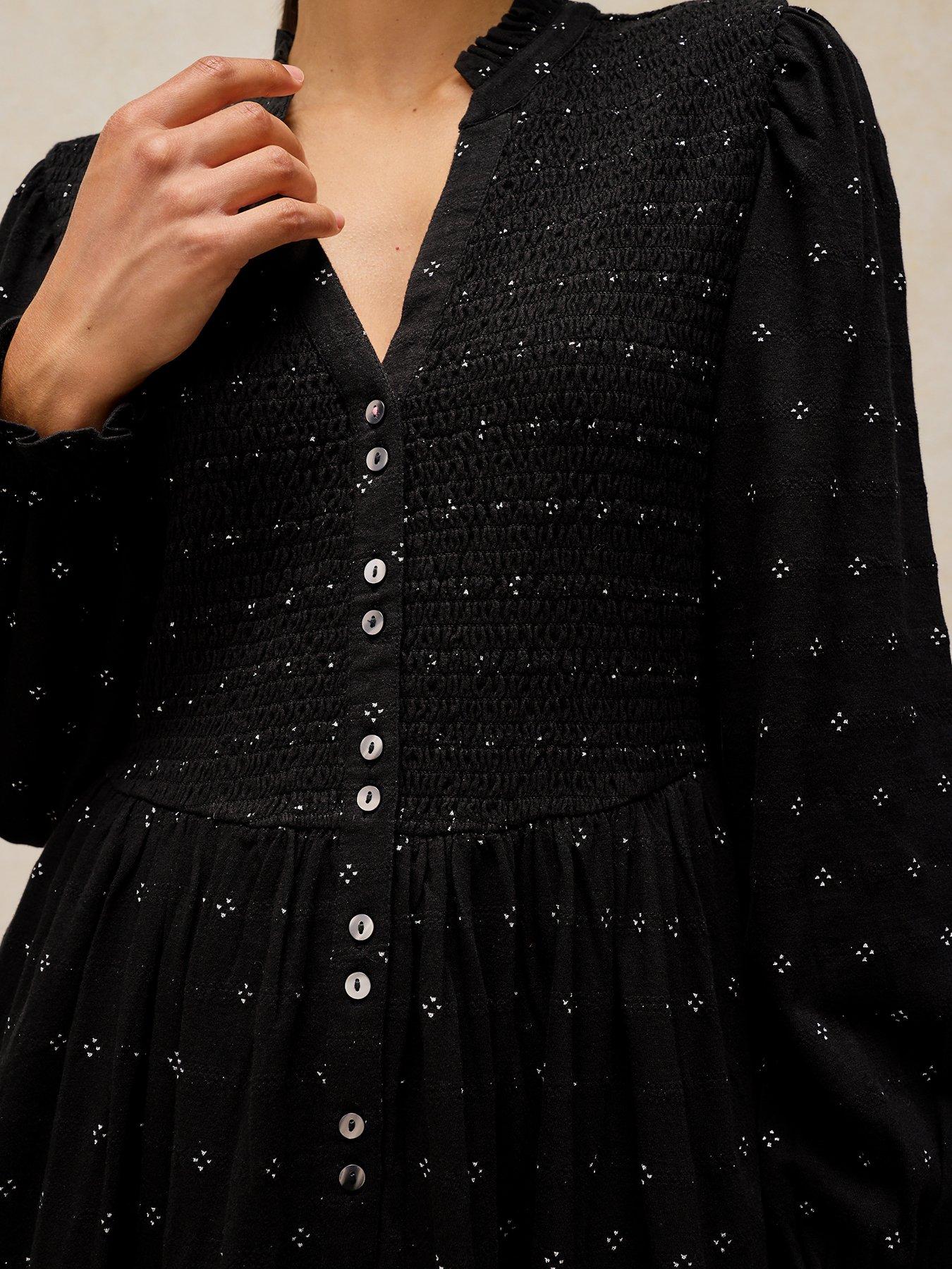 Image 4 of 5 of White Stuff Womens Ada Shirred Button-Through Midi Dress - Black