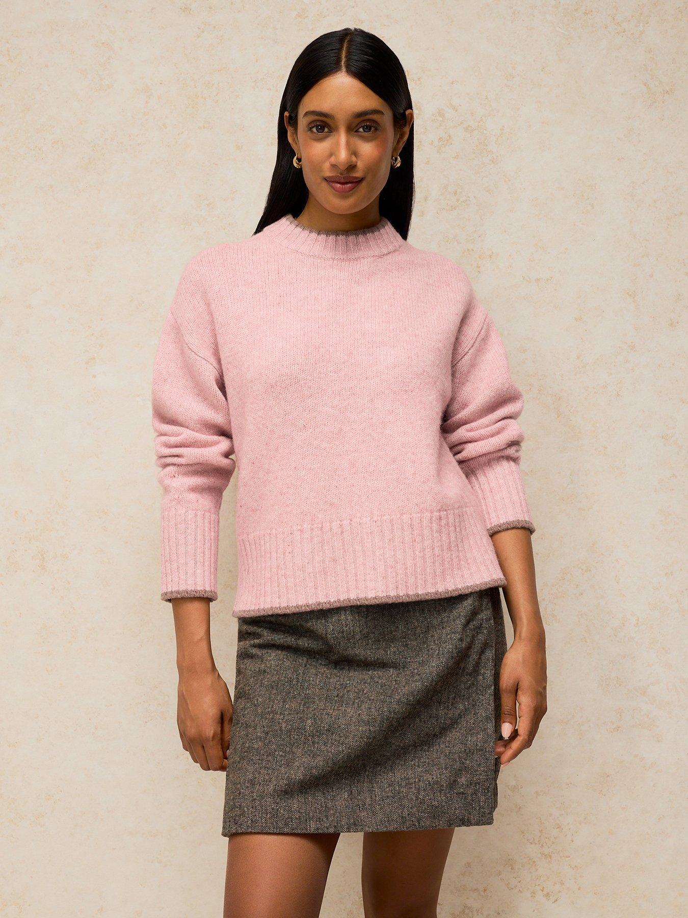 Image 1 of 5 of White Stuff Womens Carter Wool Crew Neck Contrast Trim Jumper - Pink