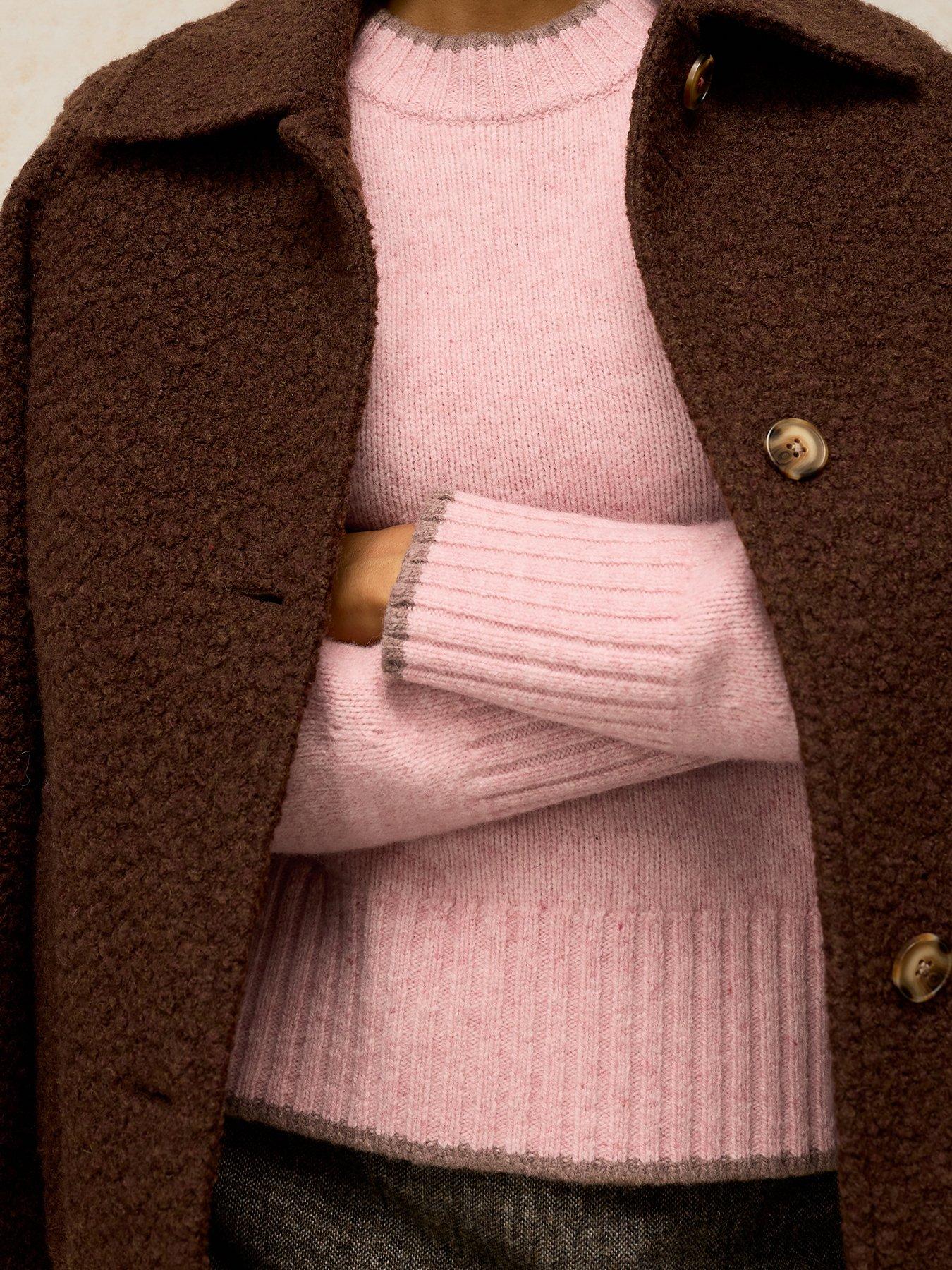 Image 4 of 5 of White Stuff Womens Carter Wool Crew Neck Contrast Trim Jumper - Pink