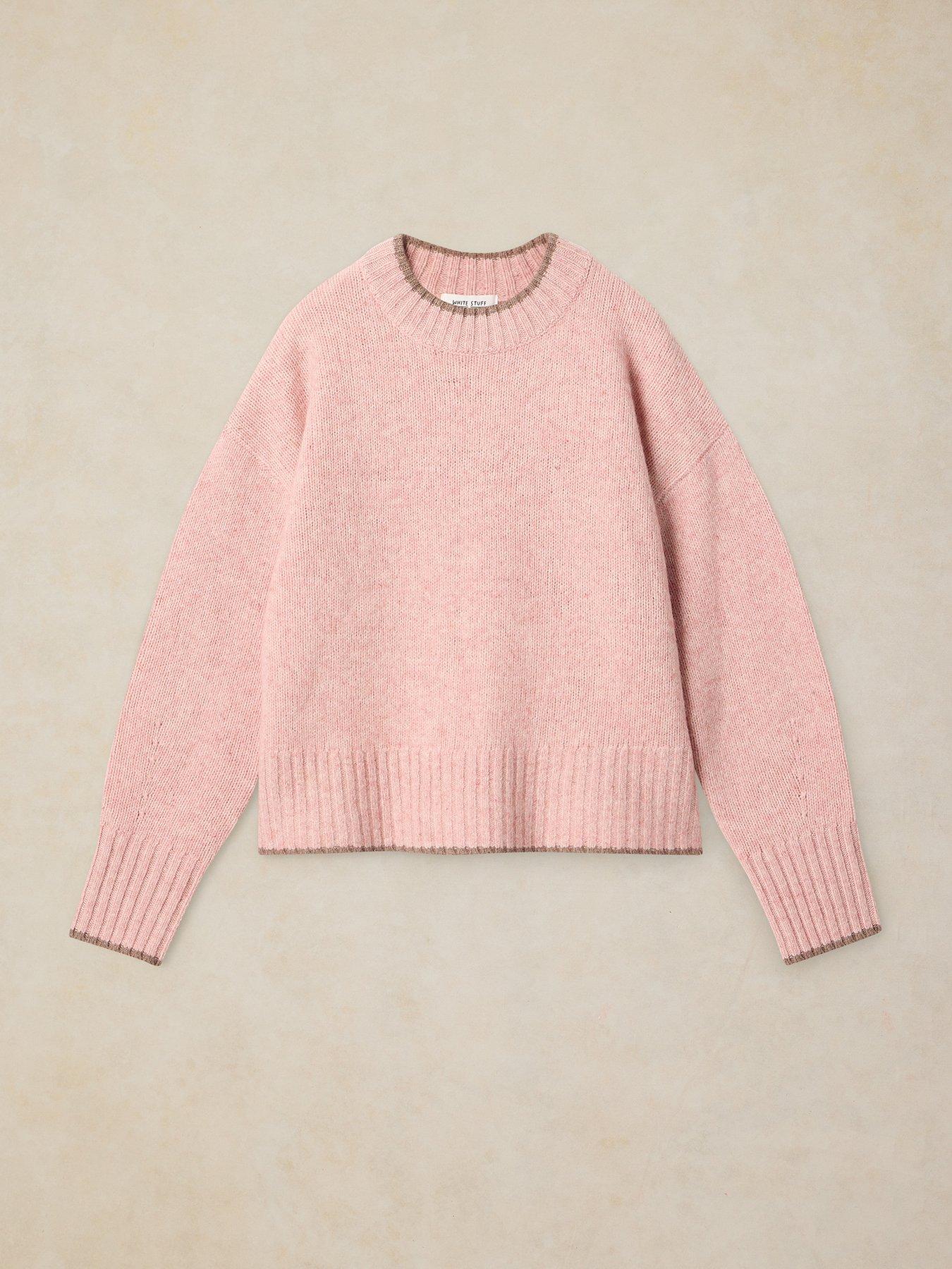 Image 5 of 5 of White Stuff Womens Carter Wool Crew Neck Contrast Trim Jumper - Pink