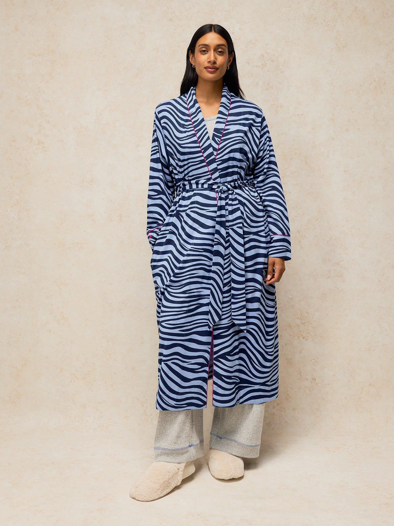 Image 1 of 5 of White Stuff Womens Nina Jersey Zebra Robe - Blue