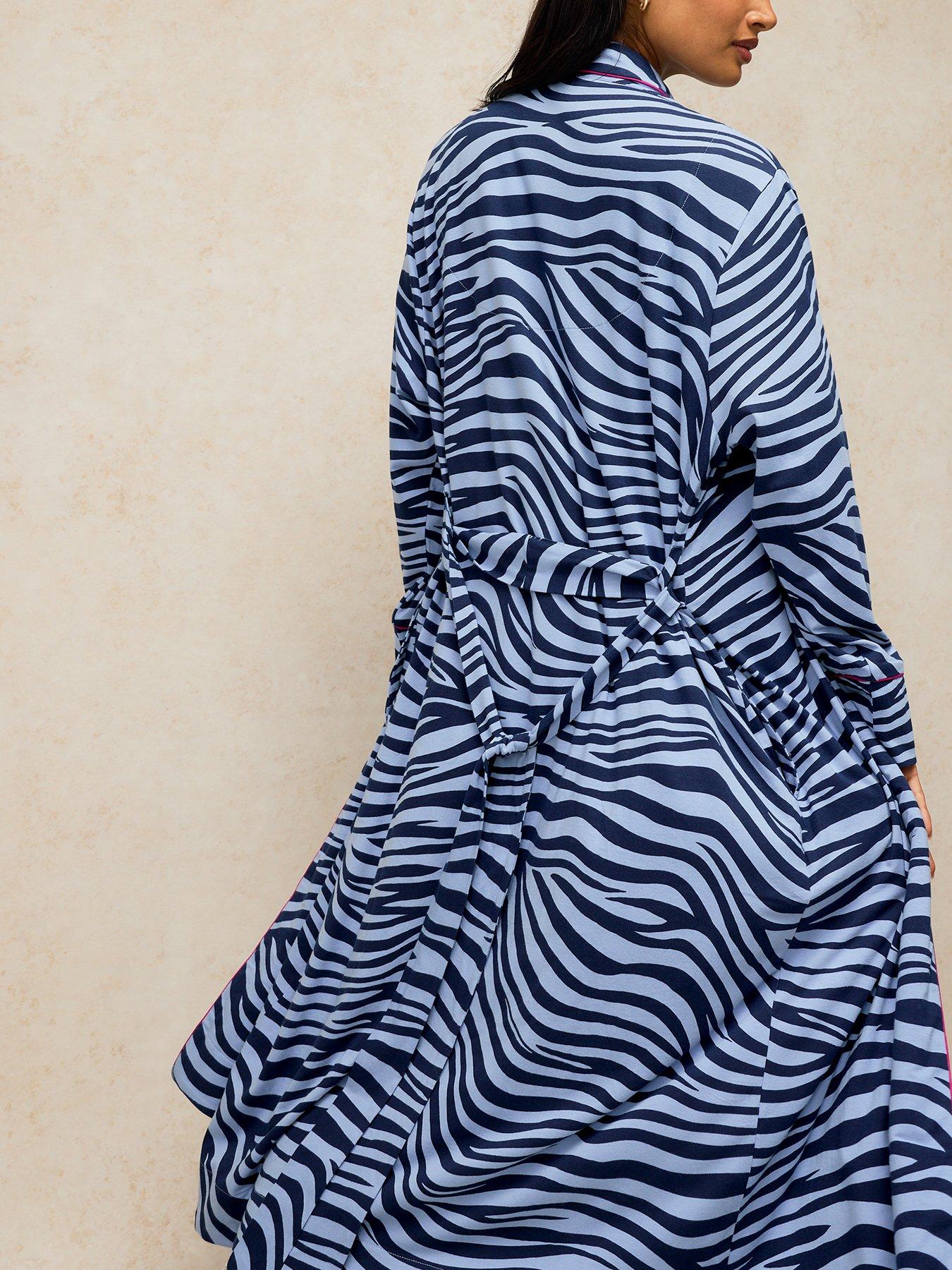 Image 2 of 5 of White Stuff Womens Nina Jersey Zebra Robe - Blue