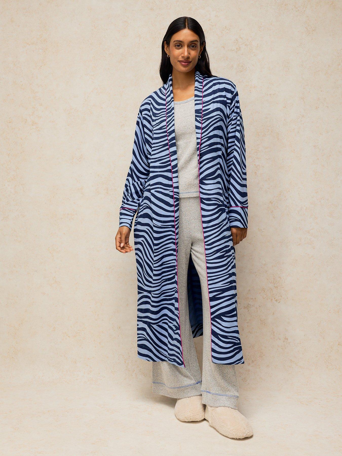 Image 3 of 5 of White Stuff Womens Nina Jersey Zebra Robe - Blue