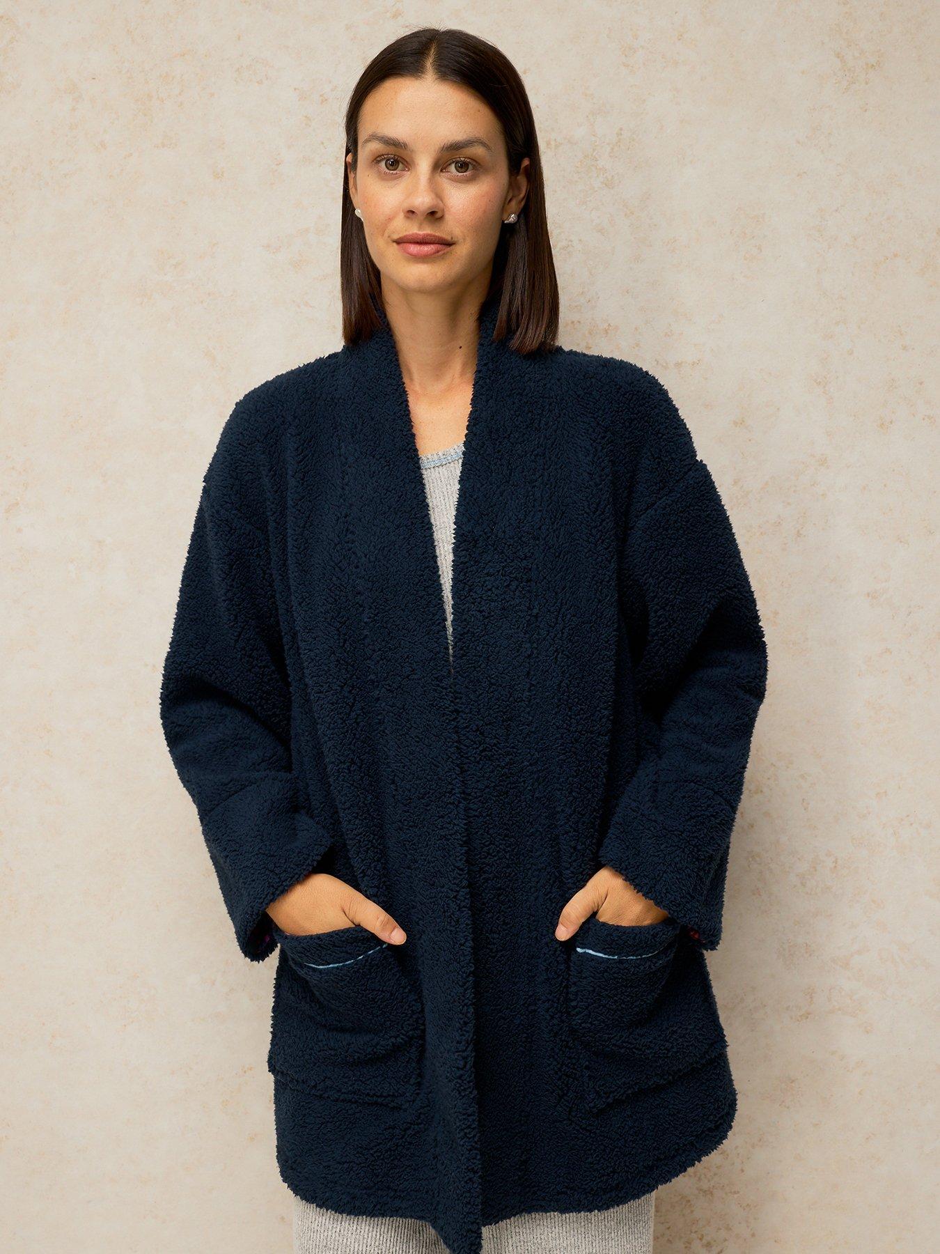 Image 1 of 5 of White Stuff Womens Teddy Short Robe - Navy