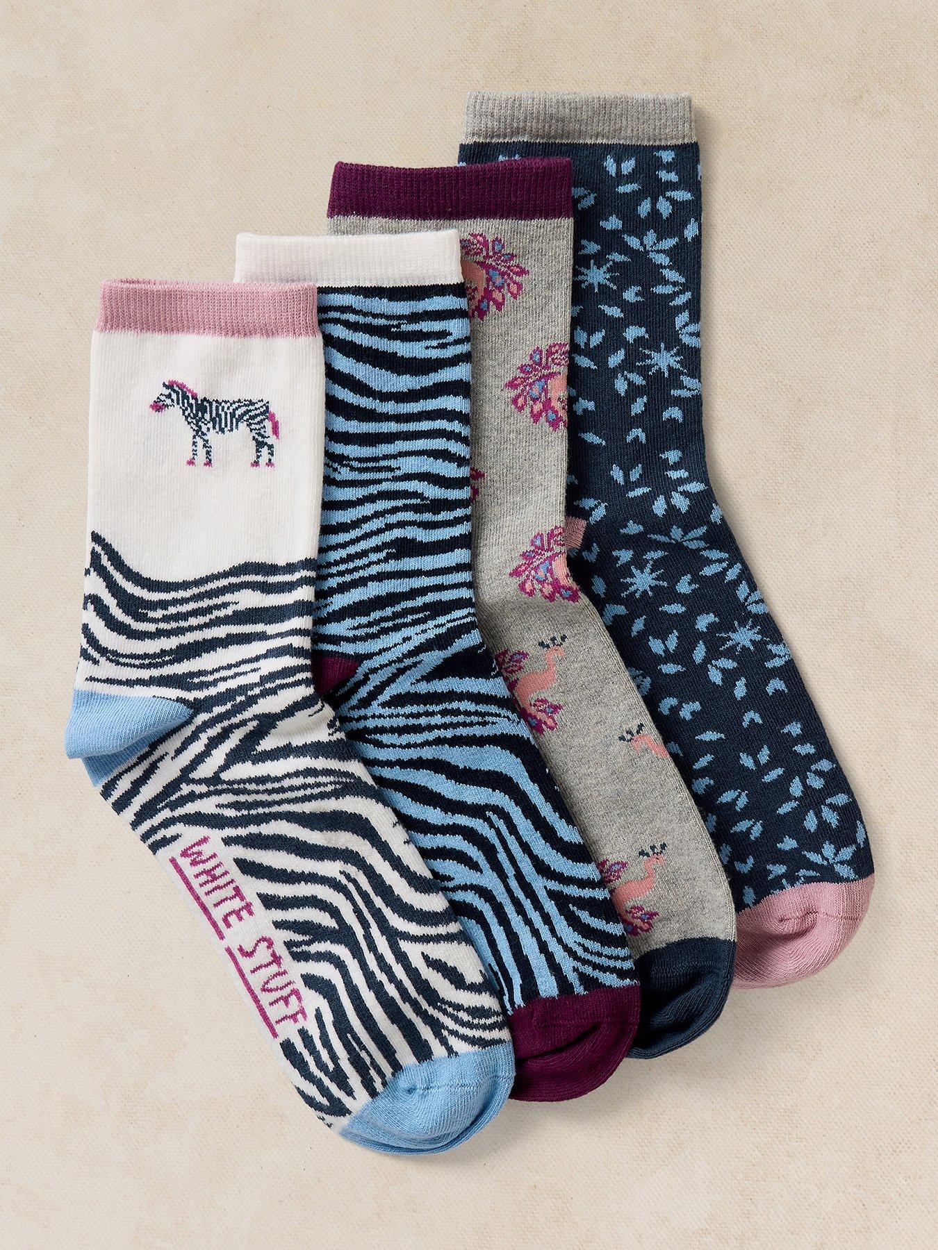 Image 1 of 1 of White Stuff Womens 4 Pack&nbsp;Cotton-Rich Stretch Socks - Blue