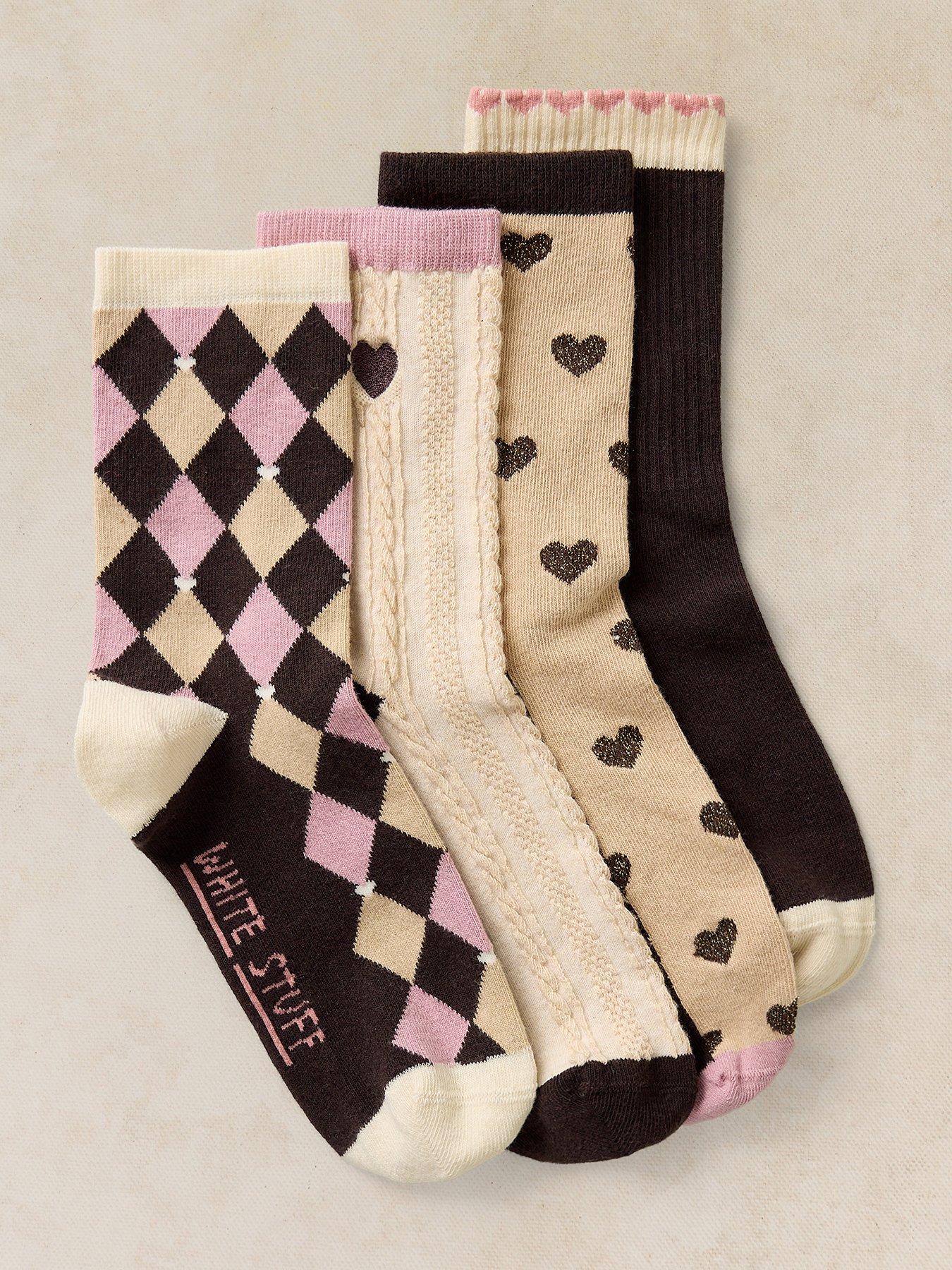 Image 1 of 3 of White Stuff 4pk Heart Pattern Socks