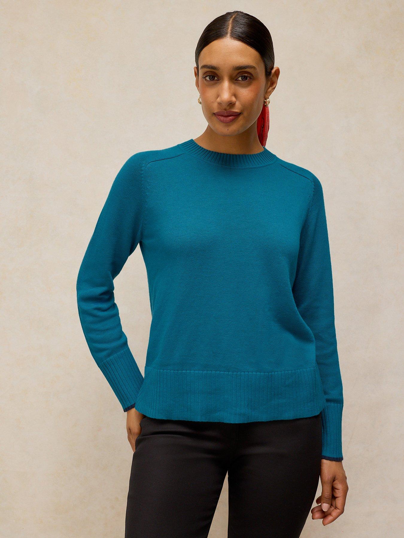 White Stuff Sienna Textured Knit Crew Neck Jumper - Blue