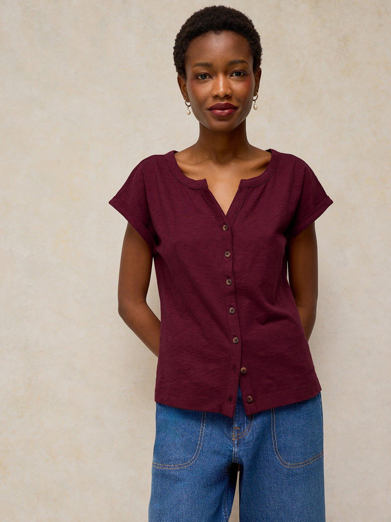 Image 1 of 6 of White Stuff Nina Notch Button Tee