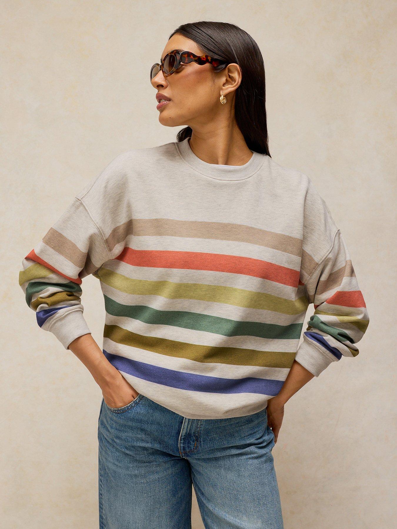 White Stuff Cleo Longline Striped Sweatshirt - Cream