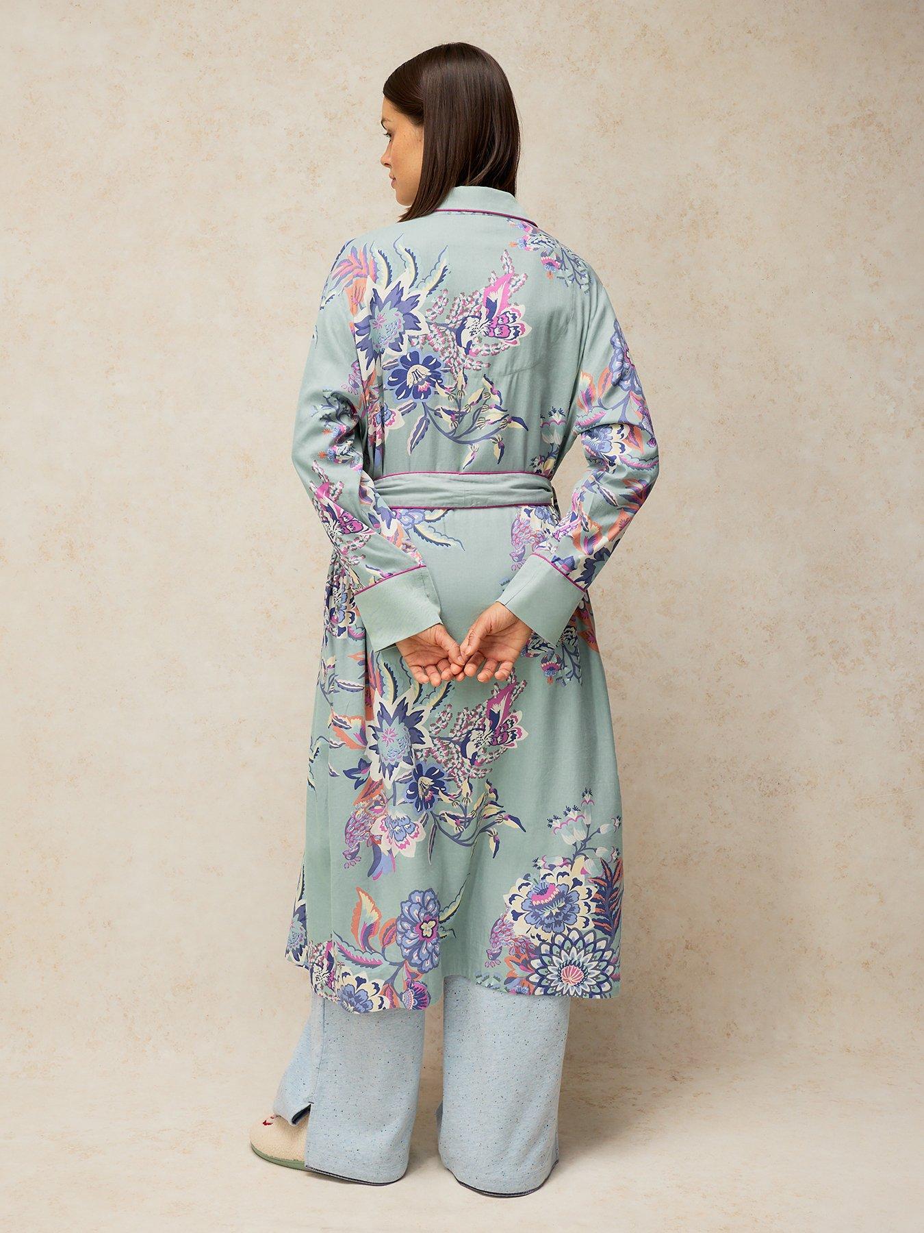 Image 2 of 5 of White Stuff Womens Nina Floral Tie Waist Dressing Gown - Blue