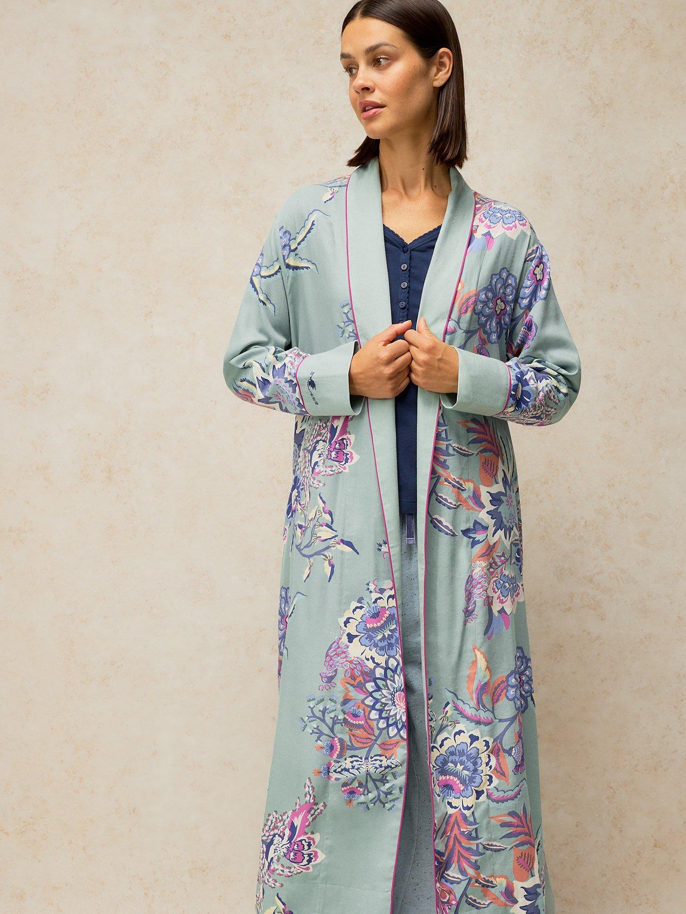 Image 3 of 5 of White Stuff Womens Nina Floral Tie Waist Dressing Gown - Blue