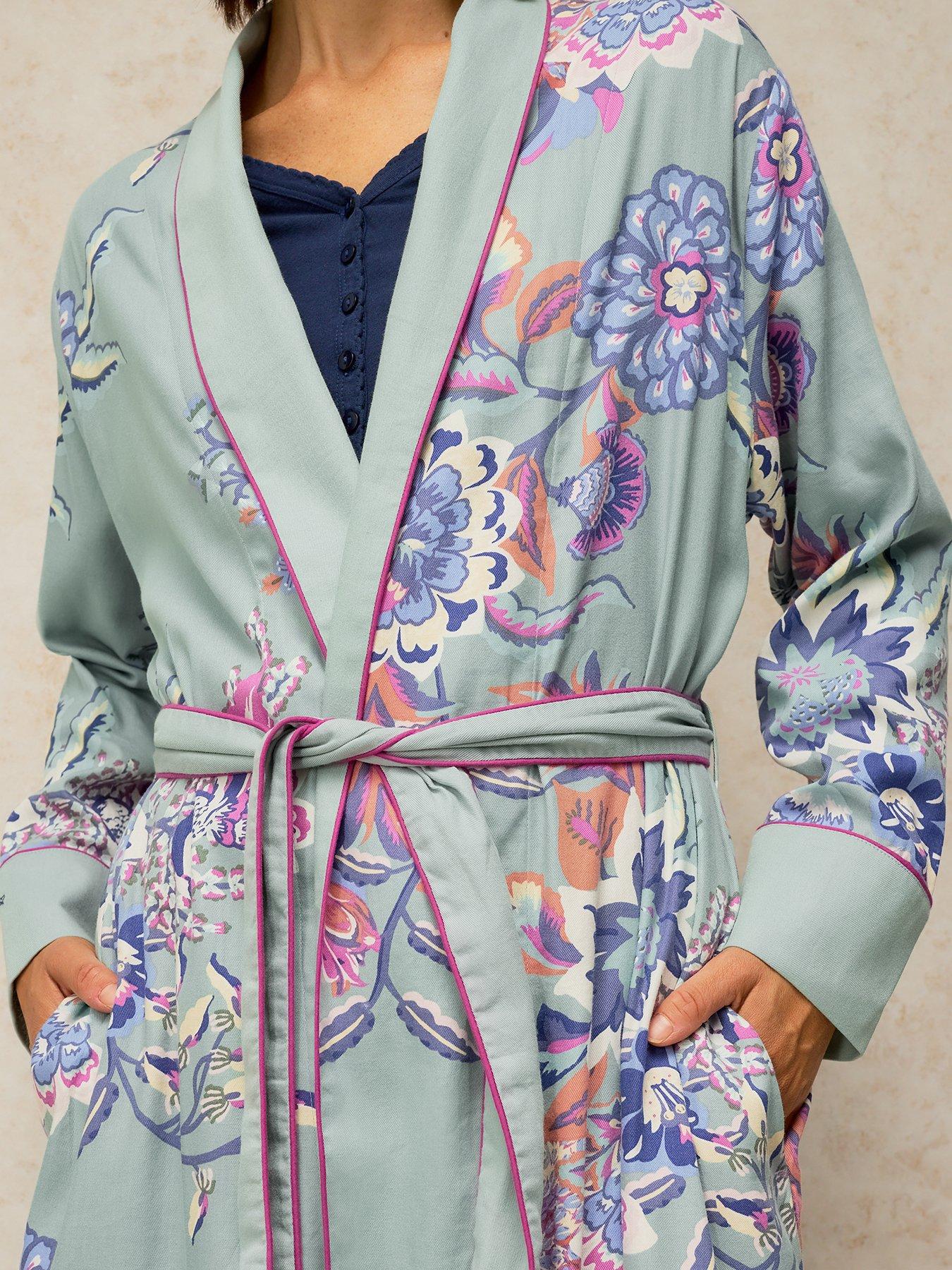 Image 4 of 5 of White Stuff Womens Nina Floral Tie Waist Dressing Gown - Blue