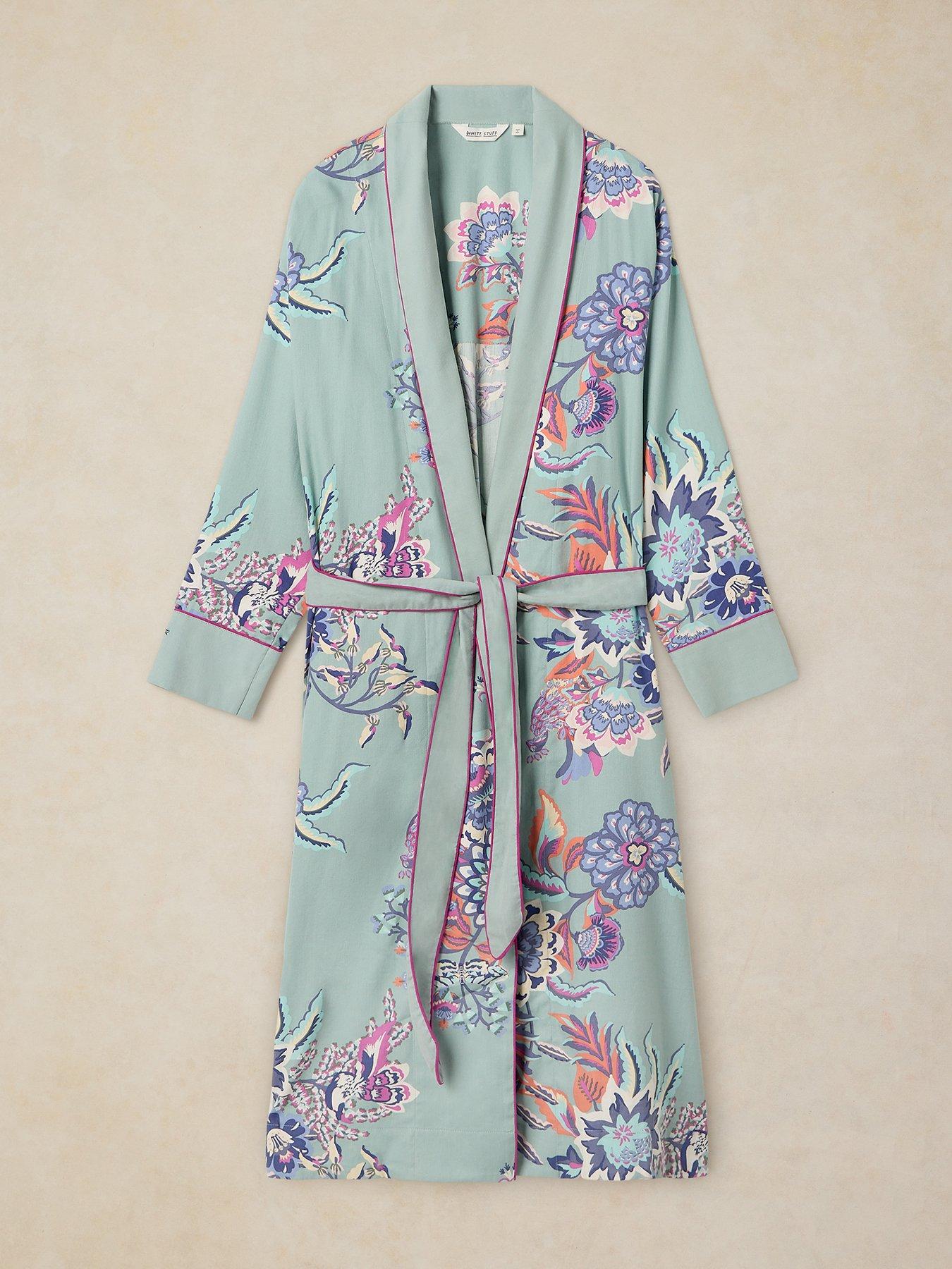 Image 5 of 5 of White Stuff Womens Nina Floral Tie Waist Dressing Gown - Blue
