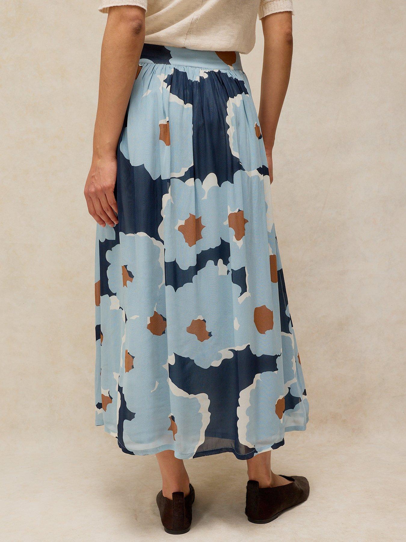 Image 2 of 5 of White Stuff Leela Painterly Floral Maxi Skirt - Blue