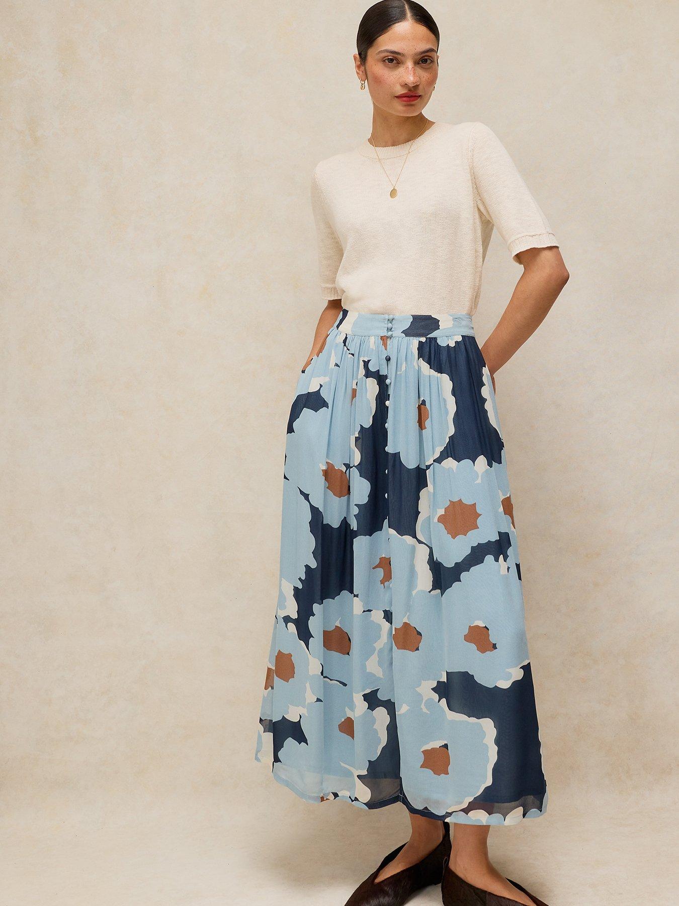 Image 3 of 5 of White Stuff Leela Painterly Floral Maxi Skirt - Blue