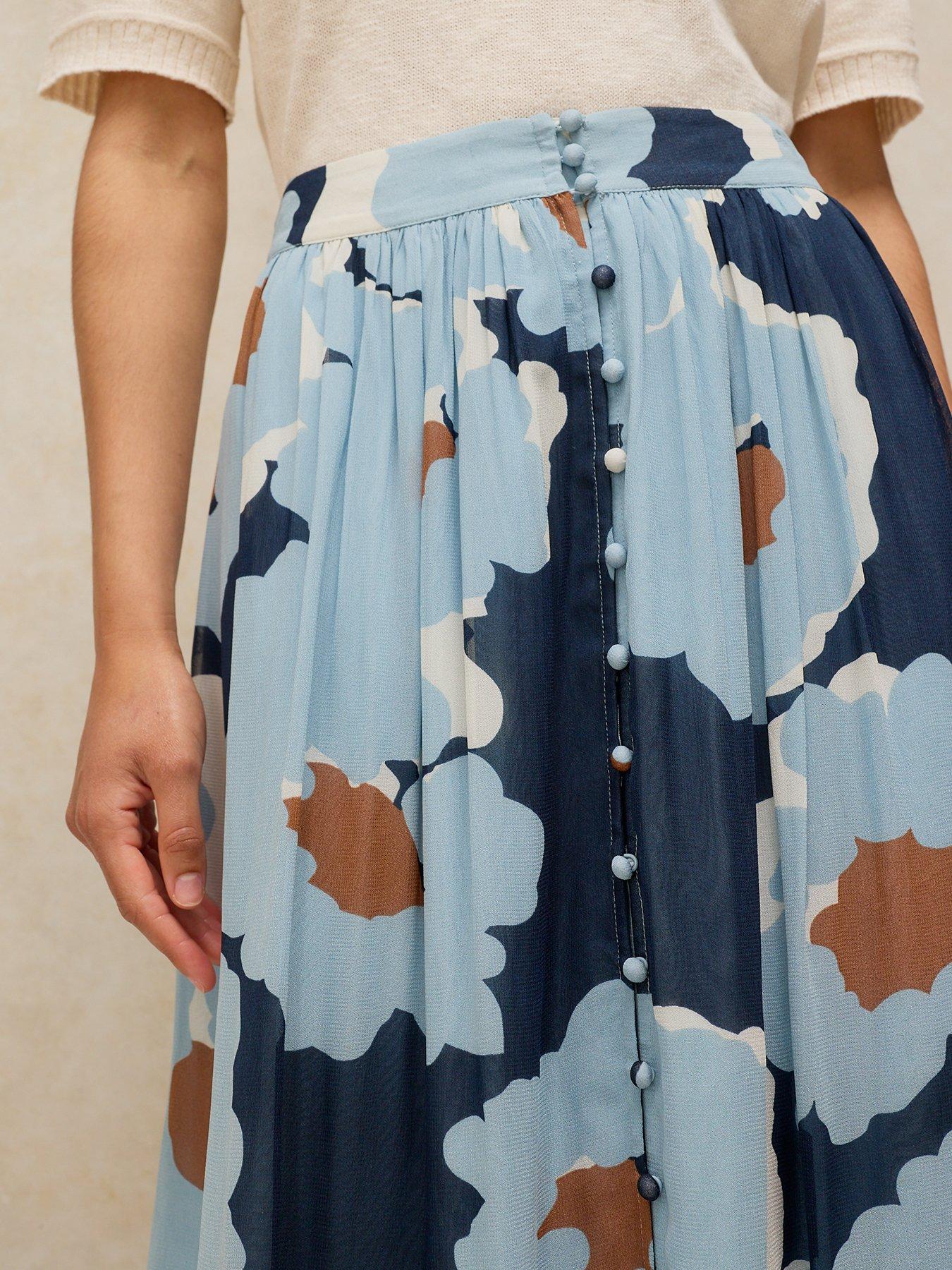 Image 4 of 5 of White Stuff Leela Painterly Floral Maxi Skirt - Blue