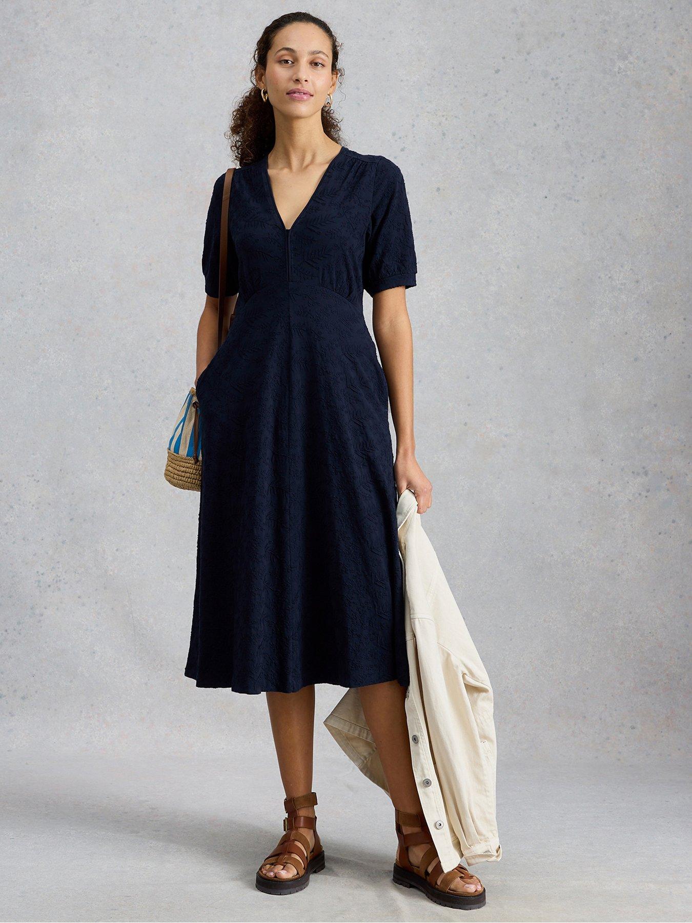 White Stuff Megan Embroidered Jersey Midi Dress - Blue