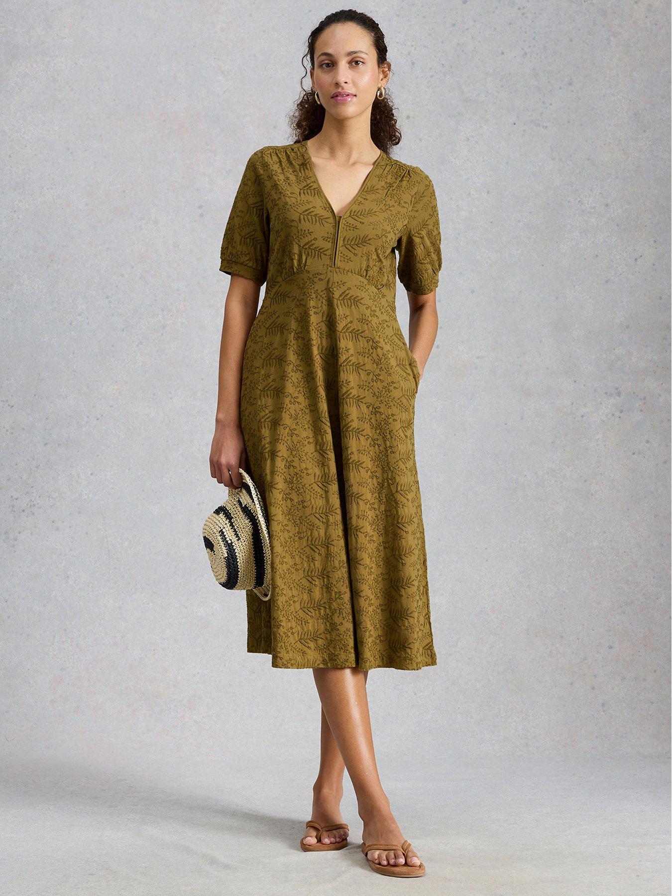 White Stuff Megan Embroidered Jersey Midi Dress - Green