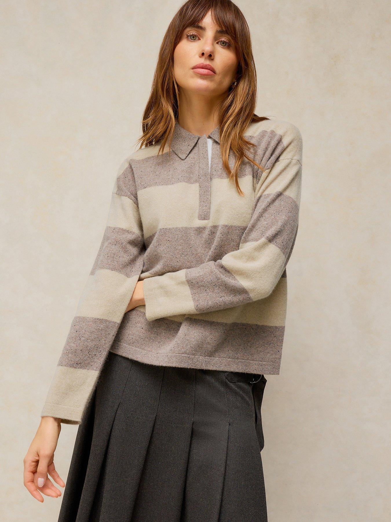 Image 1 of 5 of White Stuff Cashmere Polo Collar Fine Knit Jumper - Cream