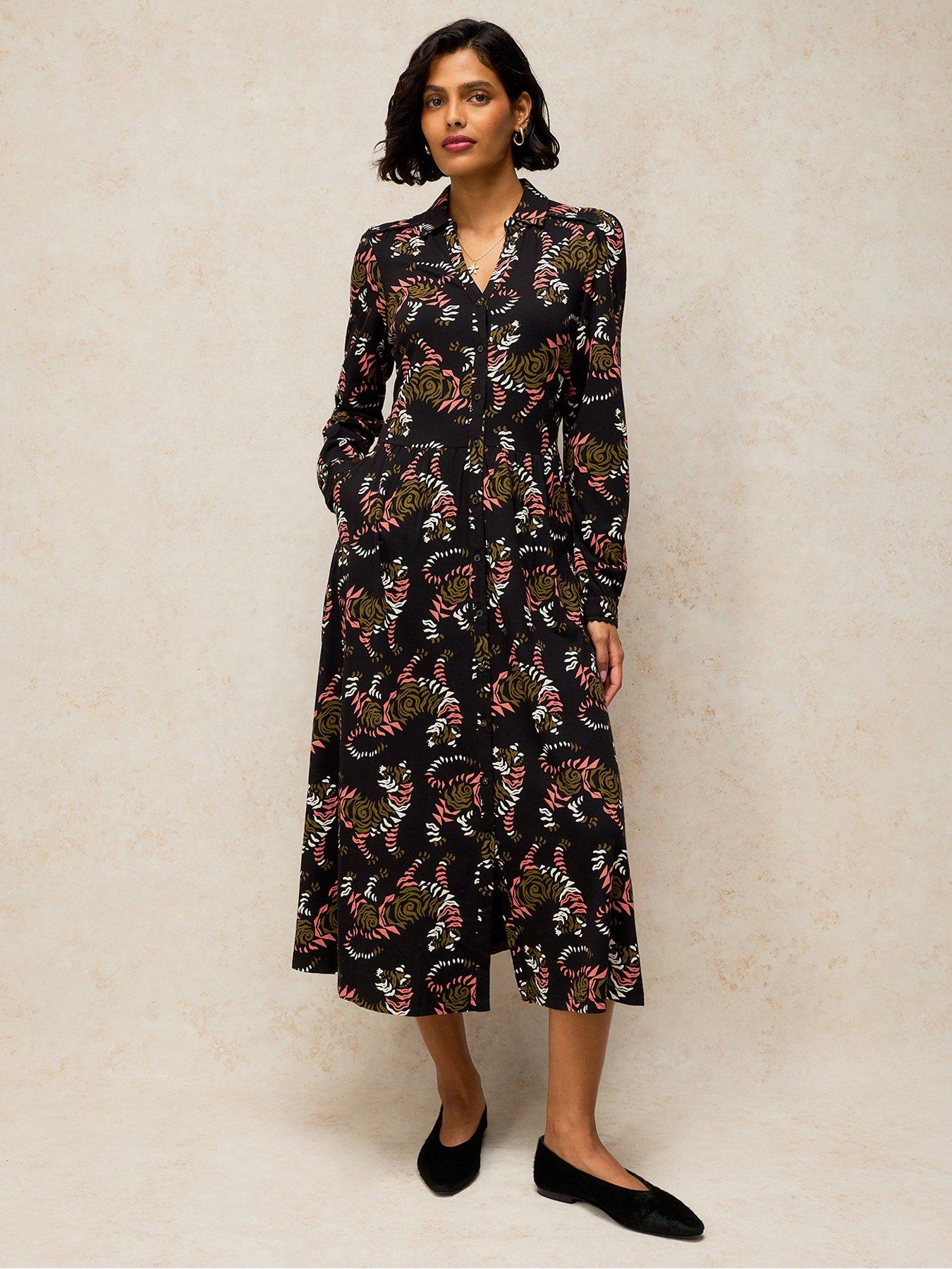 Image 1 of 5 of White Stuff Womens Reegan Soft Jersey Relaxed Midi Jersey Dress - Black