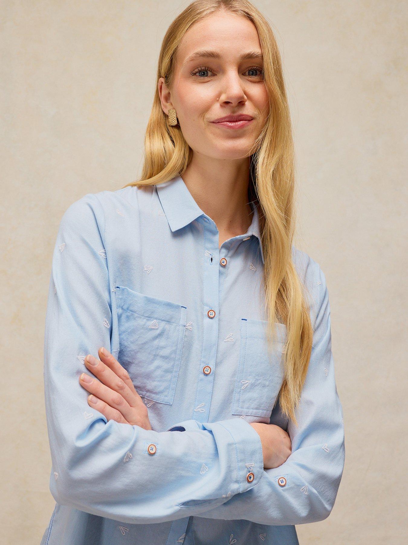 White Stuff Sophie Cotton Button-Through Shirt - Blue