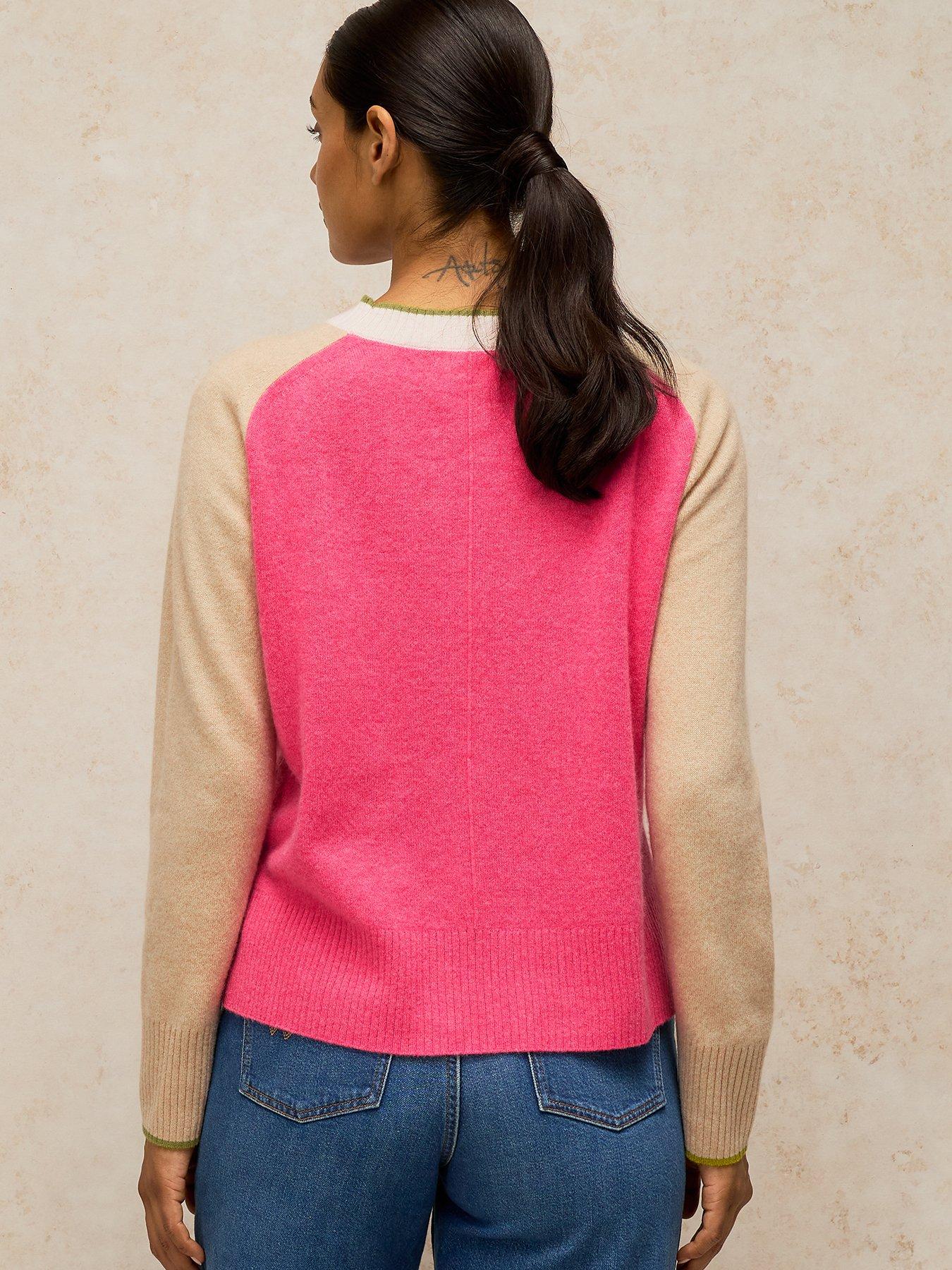 Image 2 of 5 of White Stuff Cashmere Colour Block Crew Neck Jumper - Pink