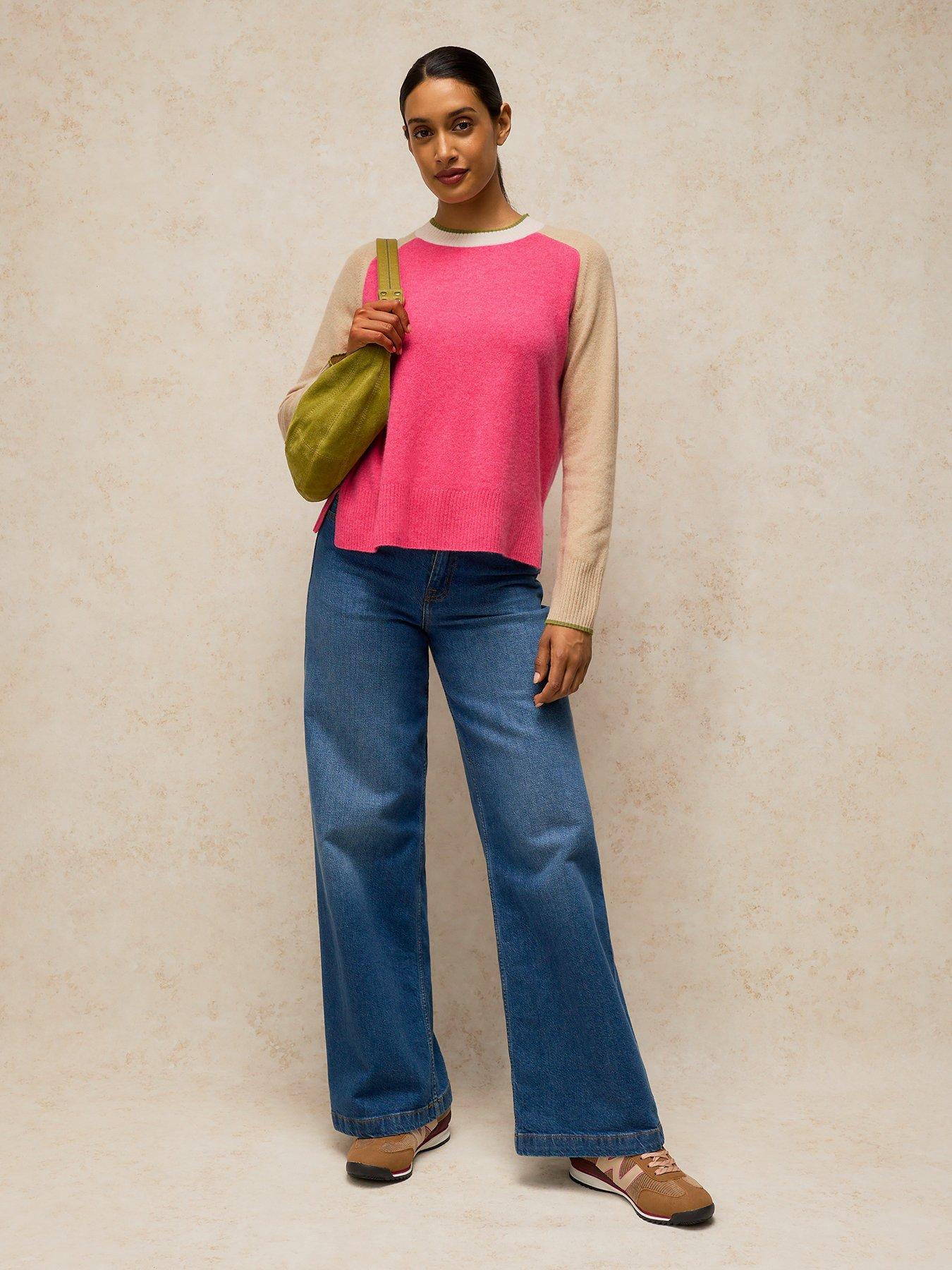 Image 3 of 5 of White Stuff Cashmere Colour Block Crew Neck Jumper - Pink