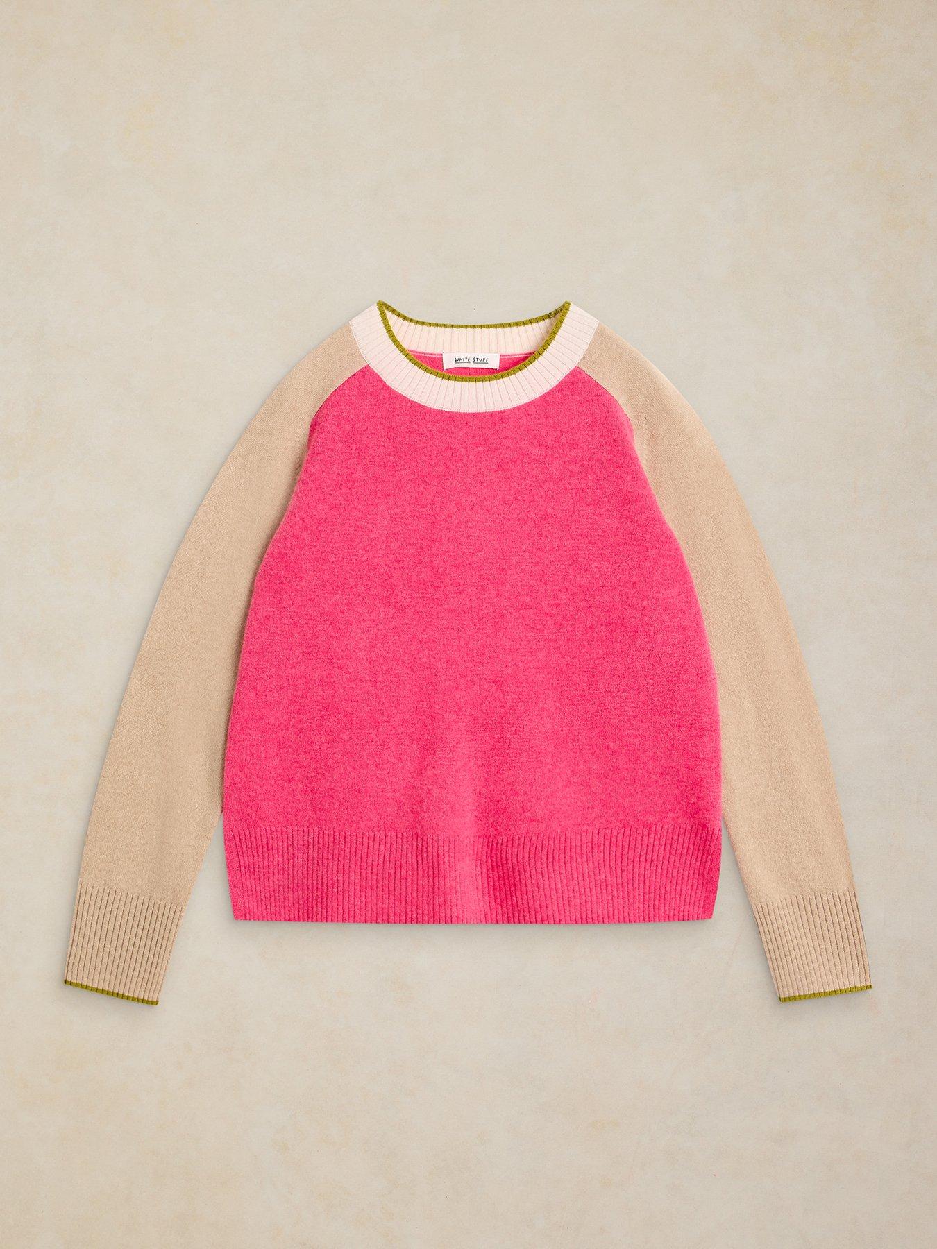 Image 5 of 5 of White Stuff Cashmere Colour Block Crew Neck Jumper - Pink