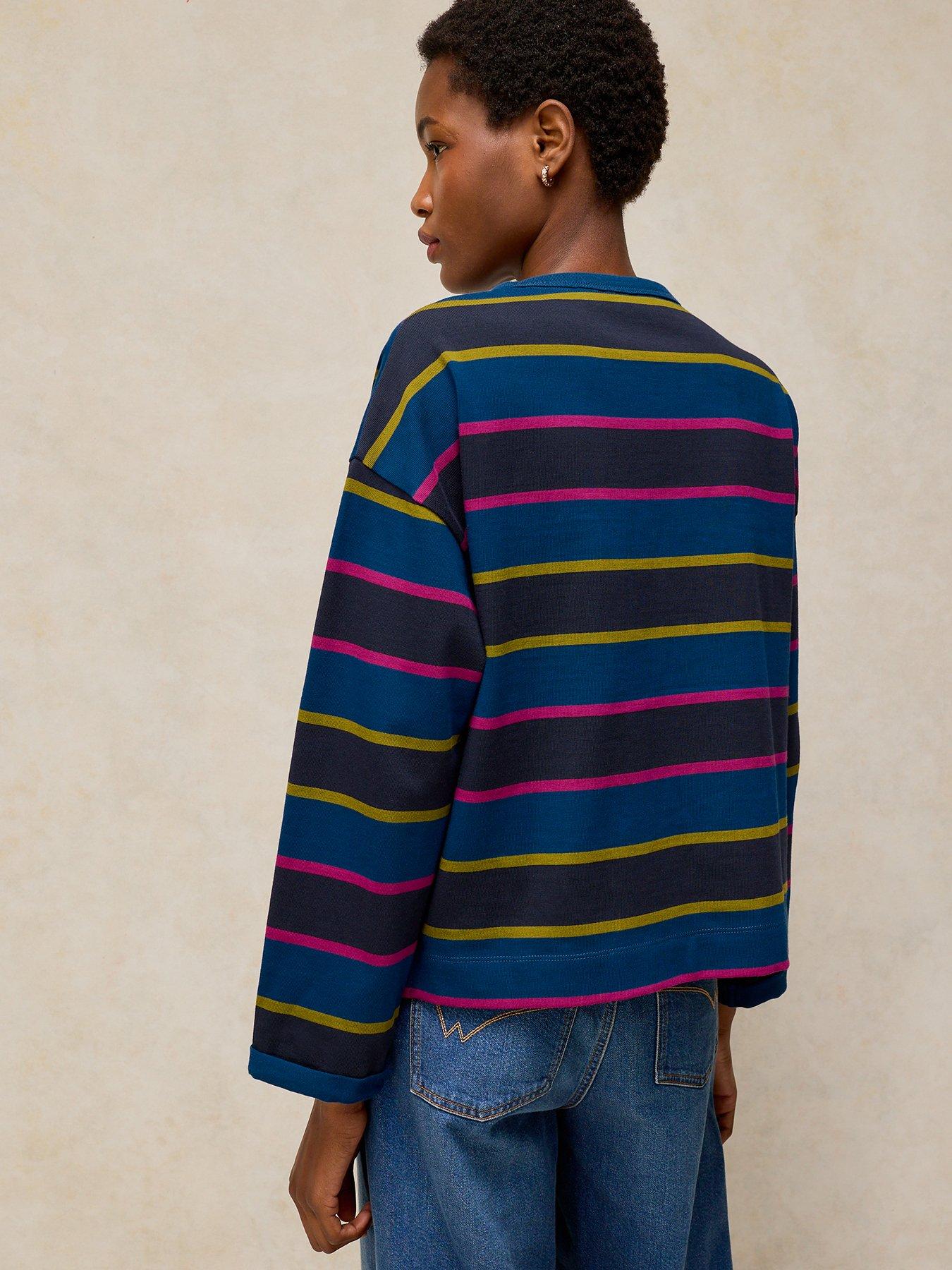 Image 2 of 5 of White Stuff Womens Kim Midweight Relaxed Striped Long Sleeve T-Shirt - Navy