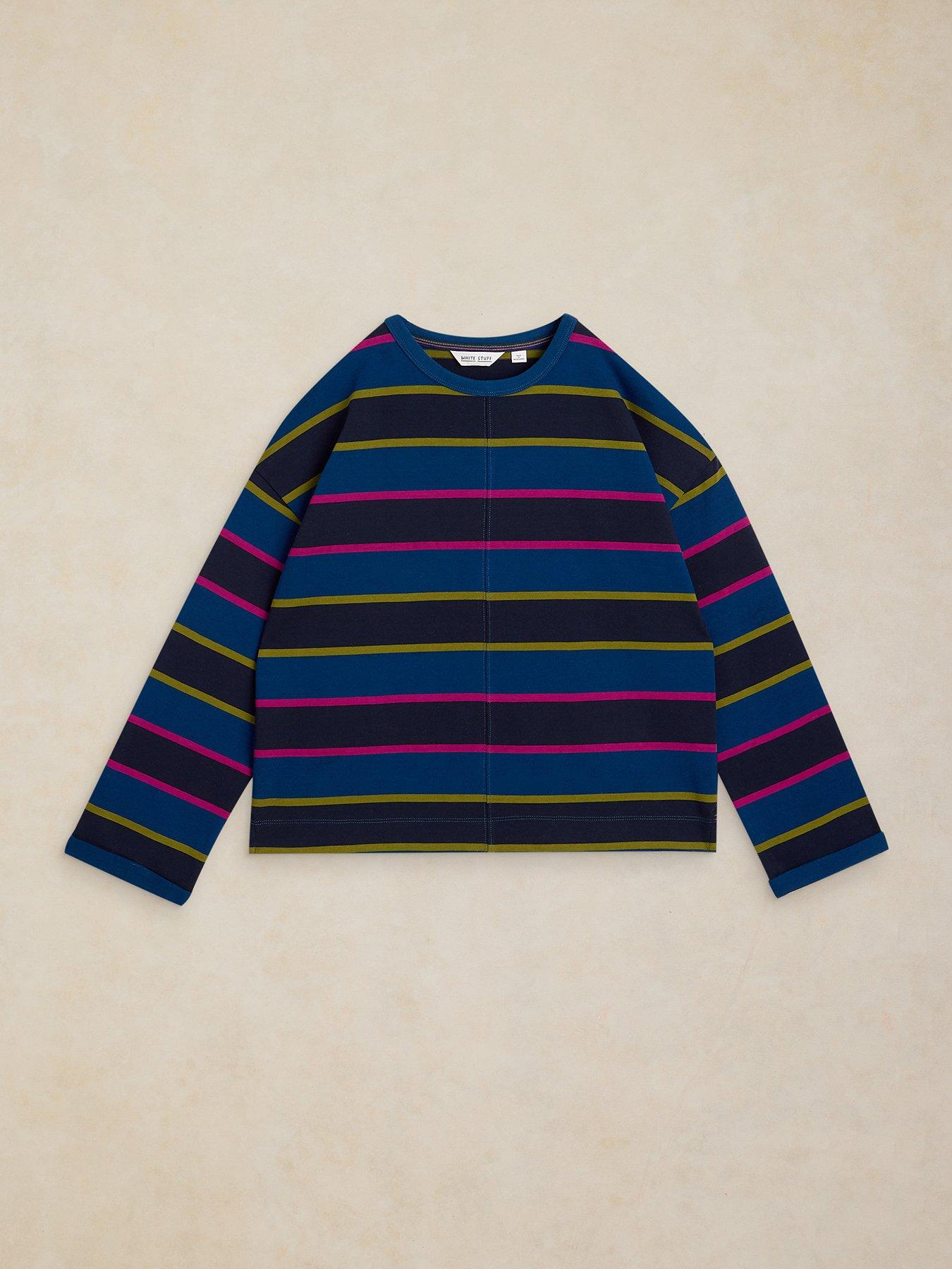 Image 5 of 5 of White Stuff Womens Kim Midweight Relaxed Striped Long Sleeve T-Shirt - Navy