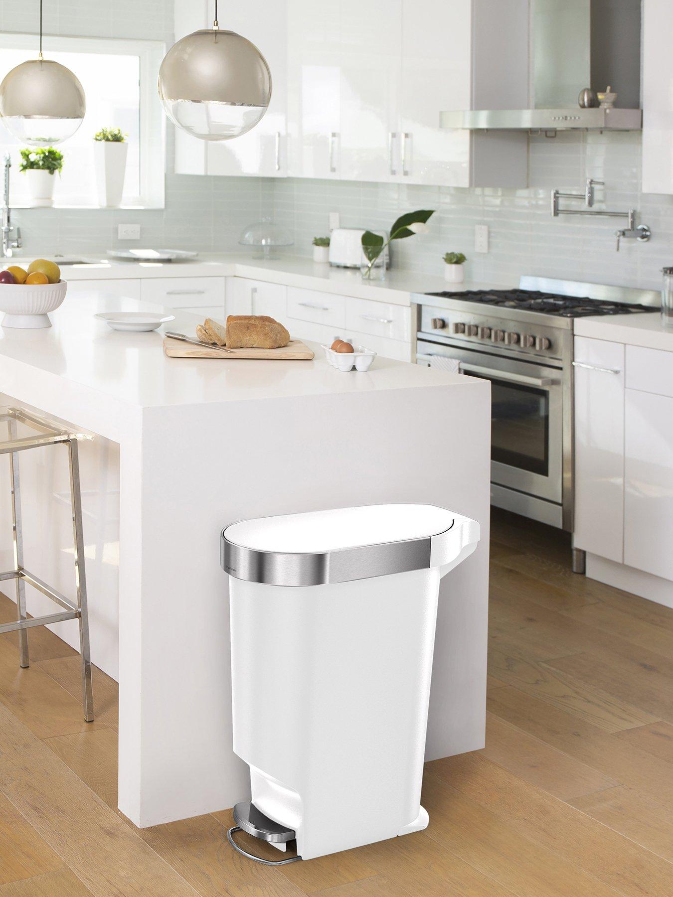 Simplehuman 40L Plastic Slim Pedal Bin With Liner Rim, White