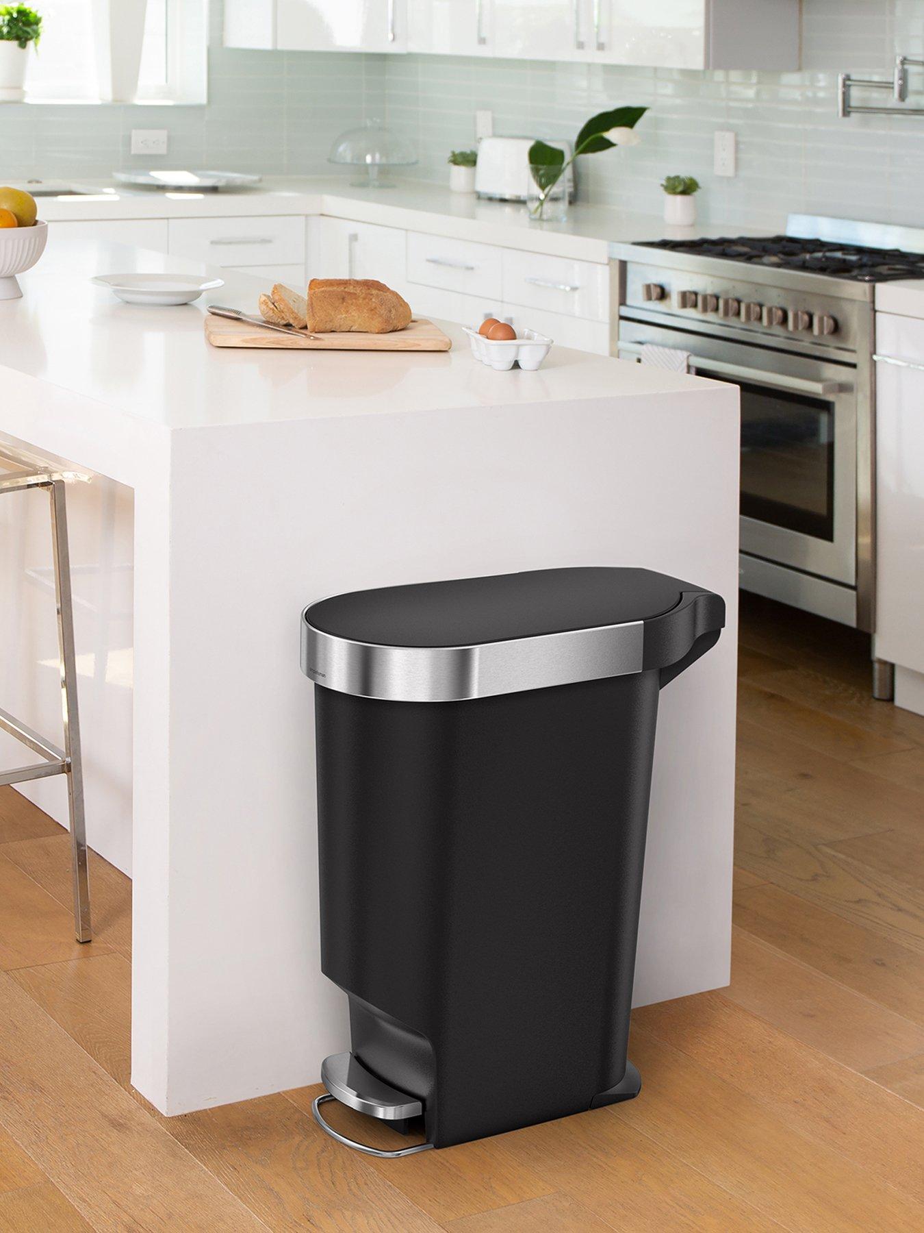 Simplehuman 40L Plastic Slim Pedal Bin With Liner Rim, Black