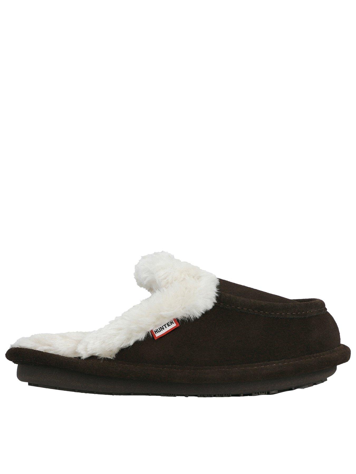 Image 1 of 2 of Hunter Womens Suede Faux-Fur Lined Slip-On Mule Slipper - Brown