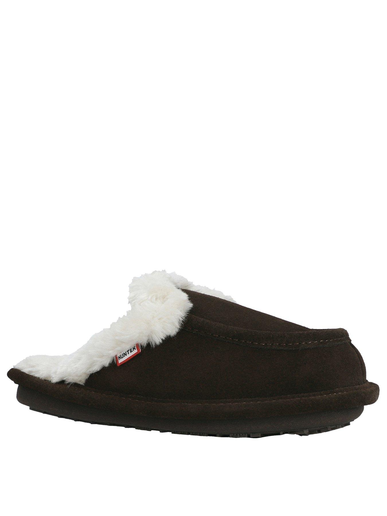 Image 2 of 2 of Hunter Womens Suede Faux-Fur Lined Slip-On Mule Slipper - Brown