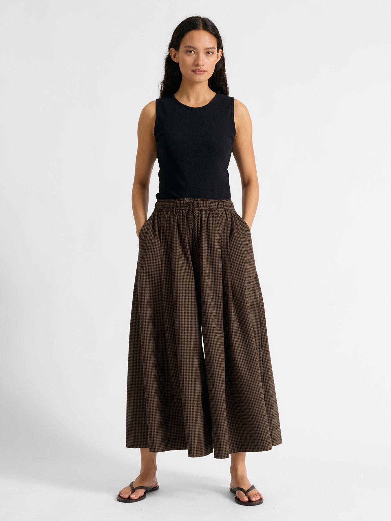 Image 1 of 5 of Albaray Women's Gingham Wide Leg Culottes - Brown