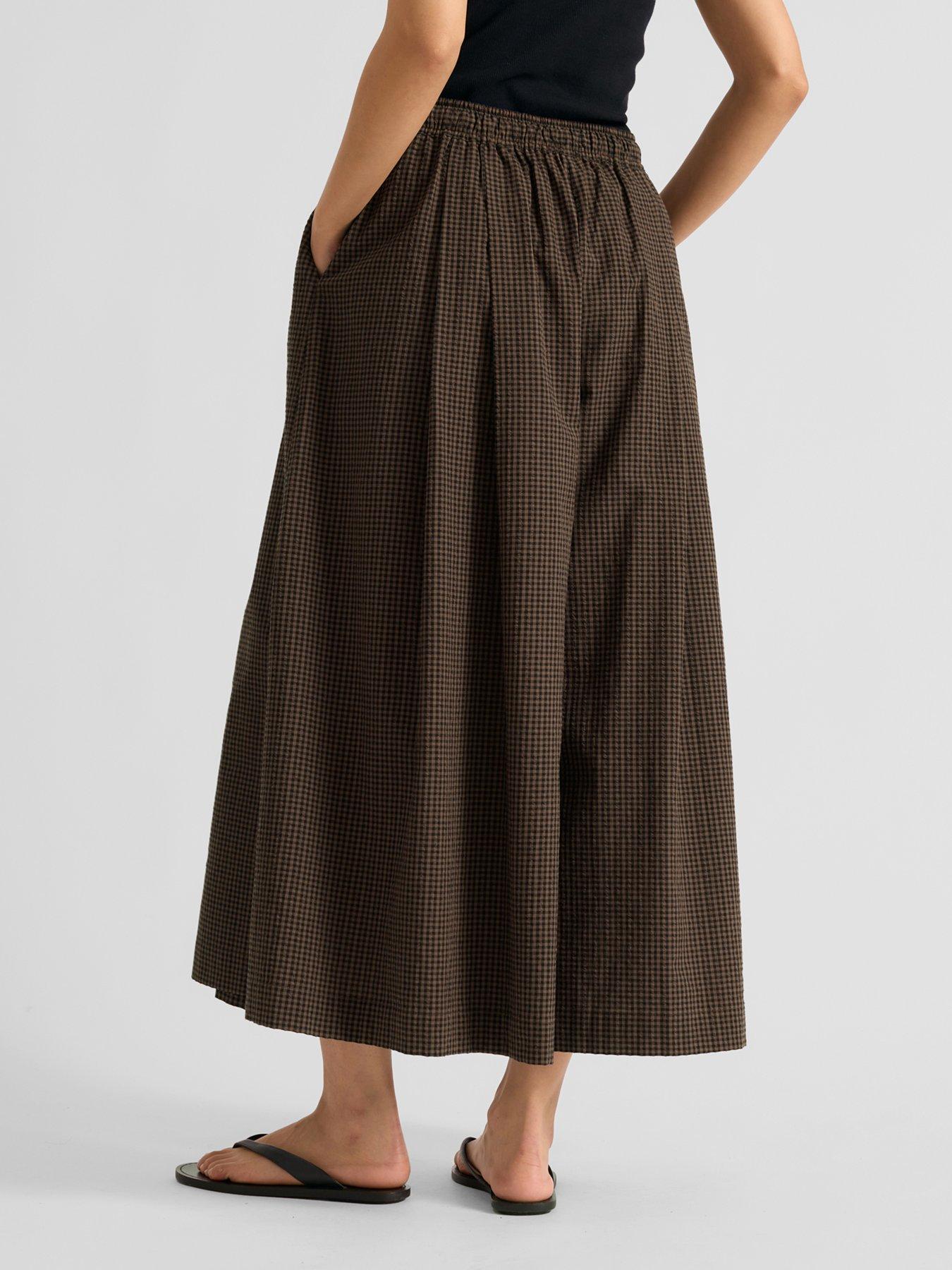 Image 2 of 5 of Albaray Women's Gingham Wide Leg Culottes - Brown
