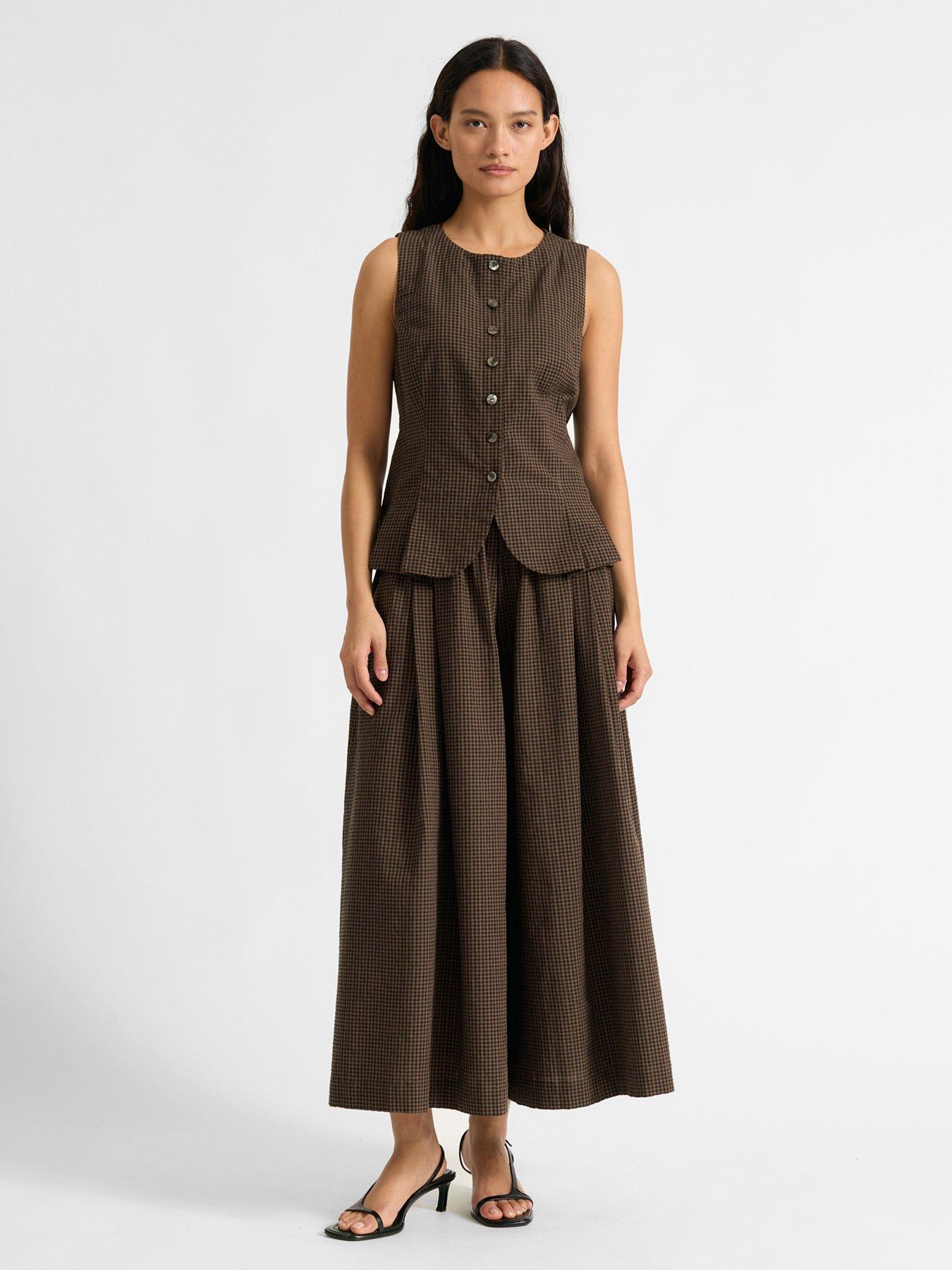 Image 3 of 5 of Albaray Women's Gingham Wide Leg Culottes - Brown