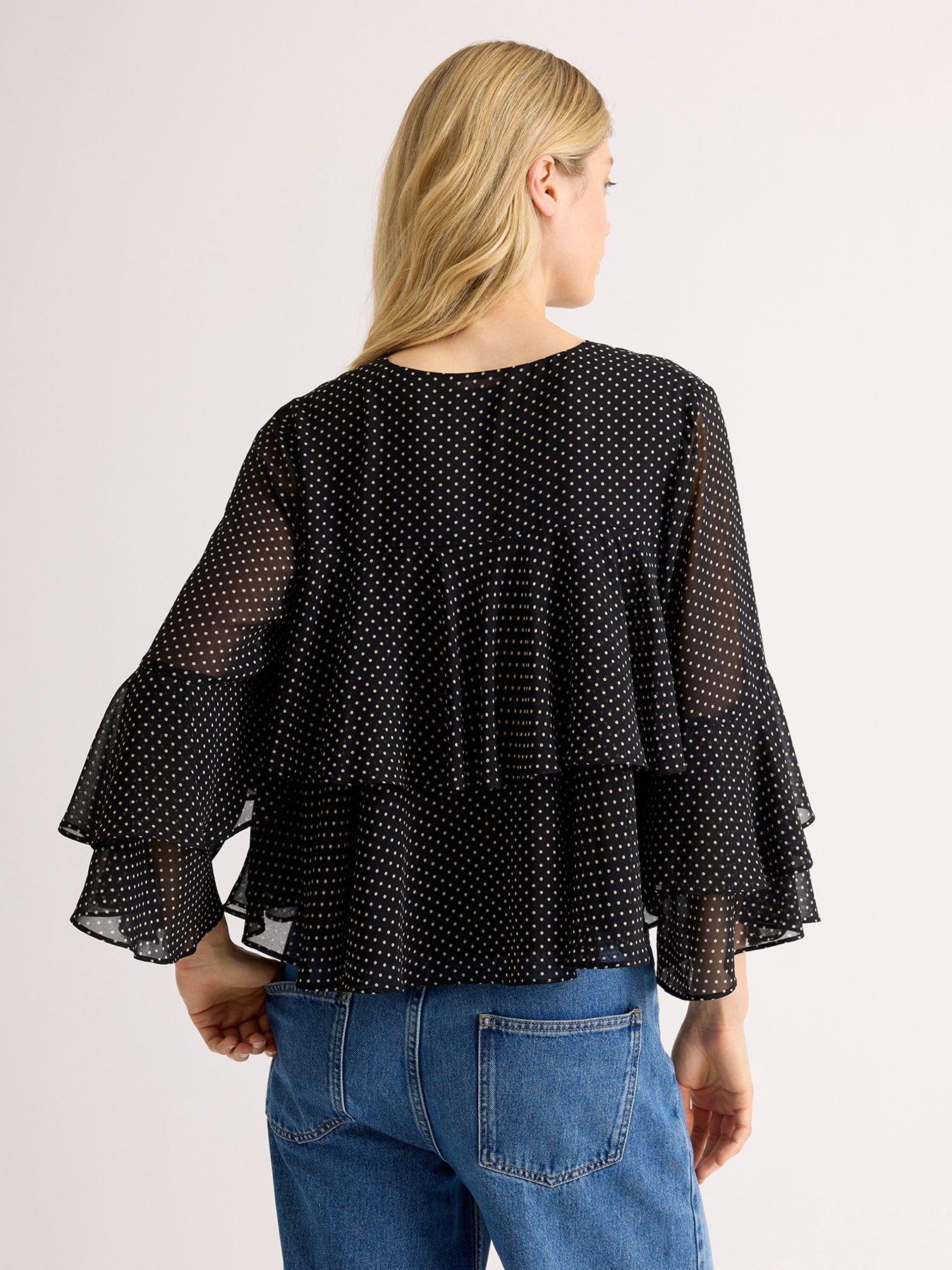 Image 2 of 5 of Albaray Chiffon Spot Ruffle Sleeve Blouse - Black