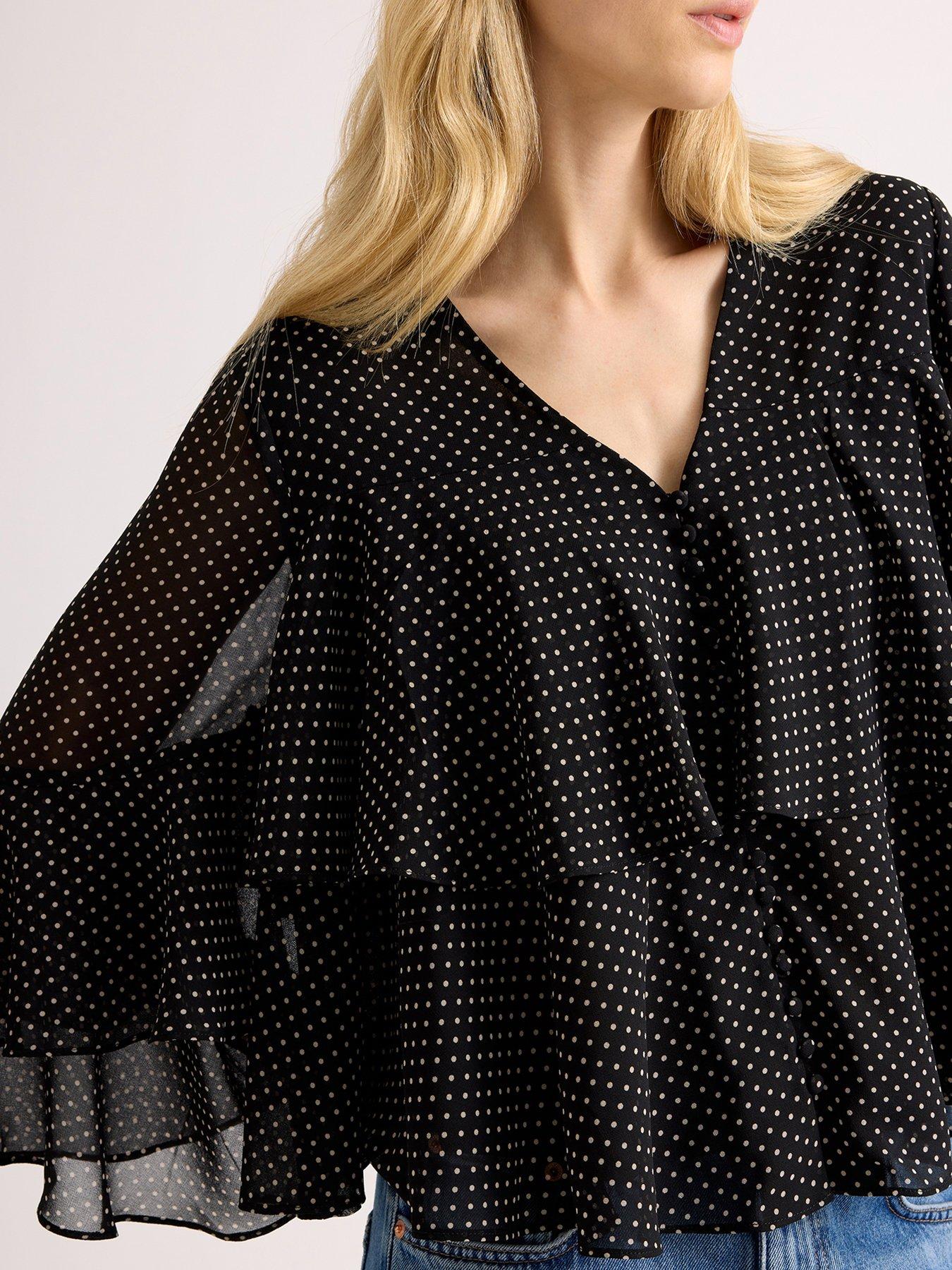Image 4 of 5 of Albaray Chiffon Spot Ruffle Sleeve Blouse - Black