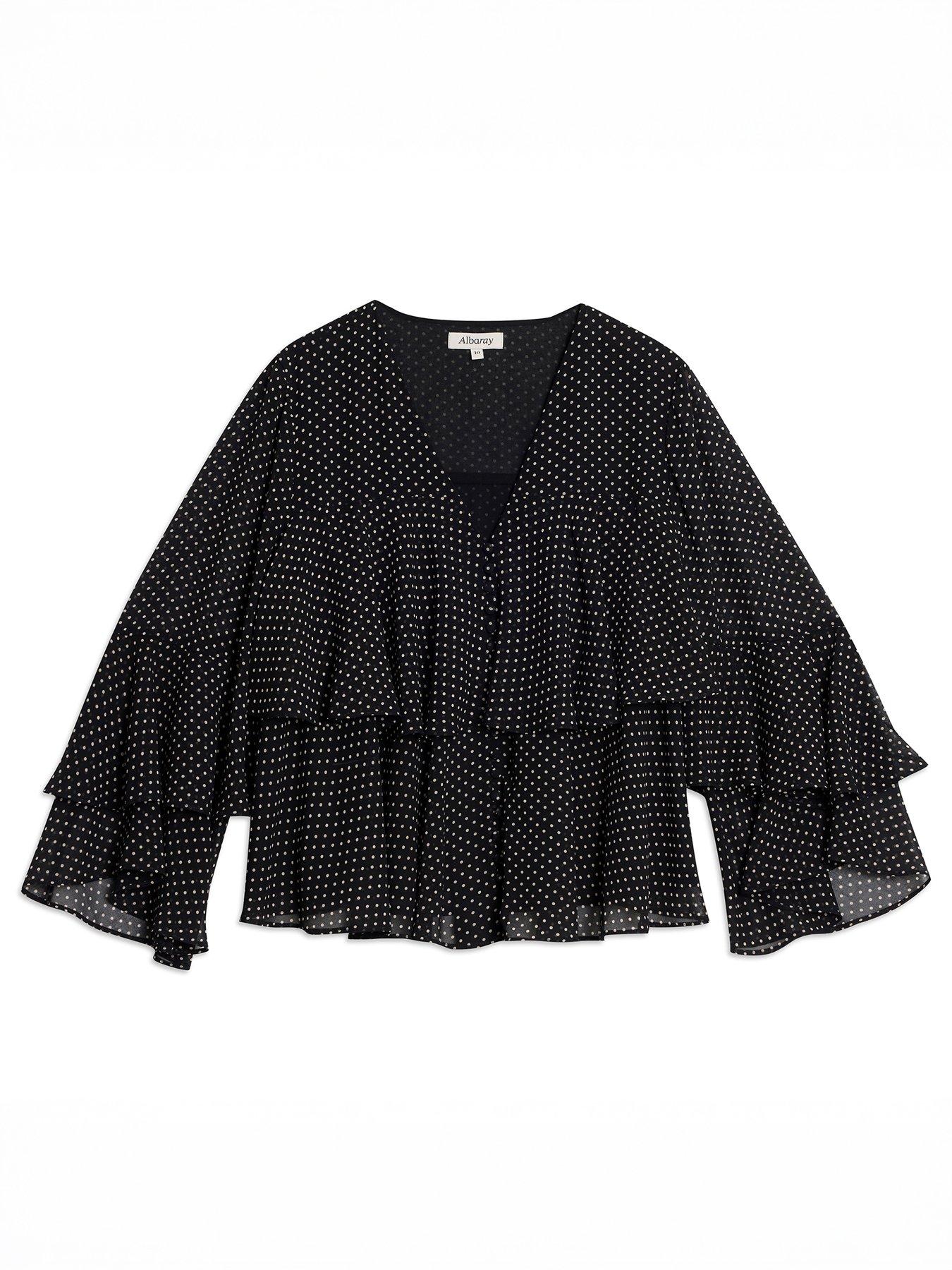 Image 5 of 5 of Albaray Chiffon Spot Ruffle Sleeve Blouse - Black
