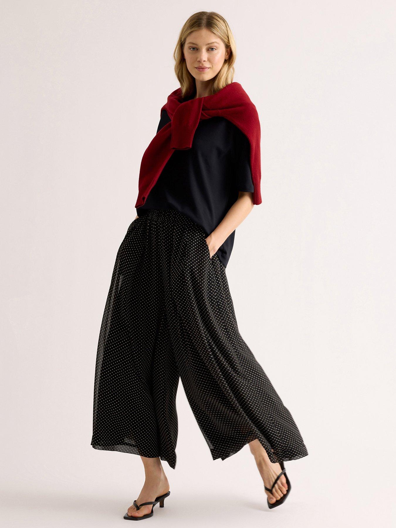 Image 1 of 5 of Albaray Chiffon Spot Print Culottes - Black