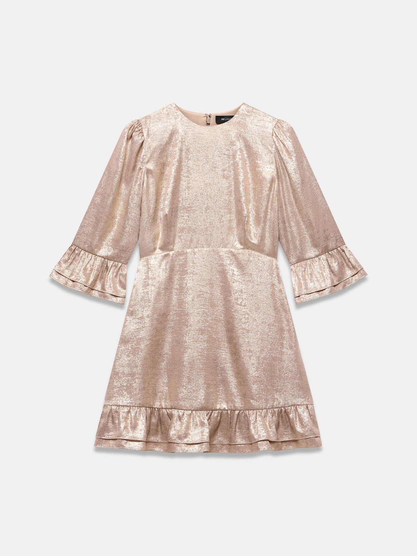Image 5 of 6 of Mint Velvet Metallic Ruffle Hem Mini Dress - Gold