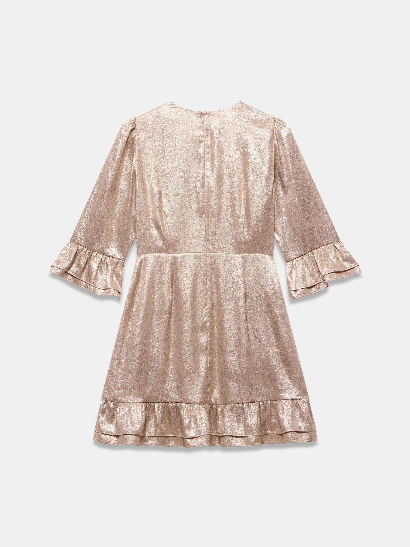 Image 6 of 6 of Mint Velvet Metallic Ruffle Hem Mini Dress - Gold