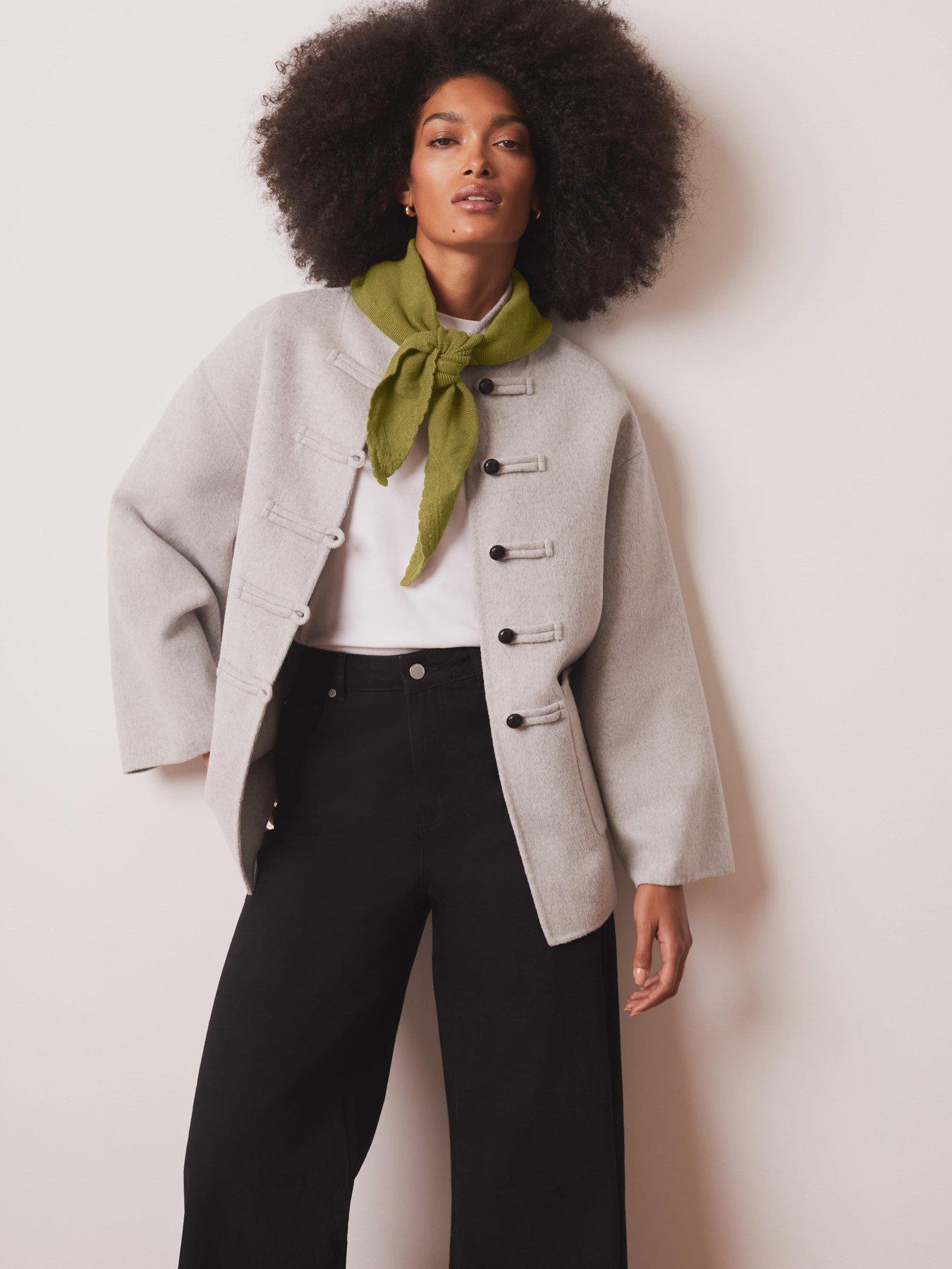Image 1 of 6 of Mint Velvet Button Detail Coat - Grey