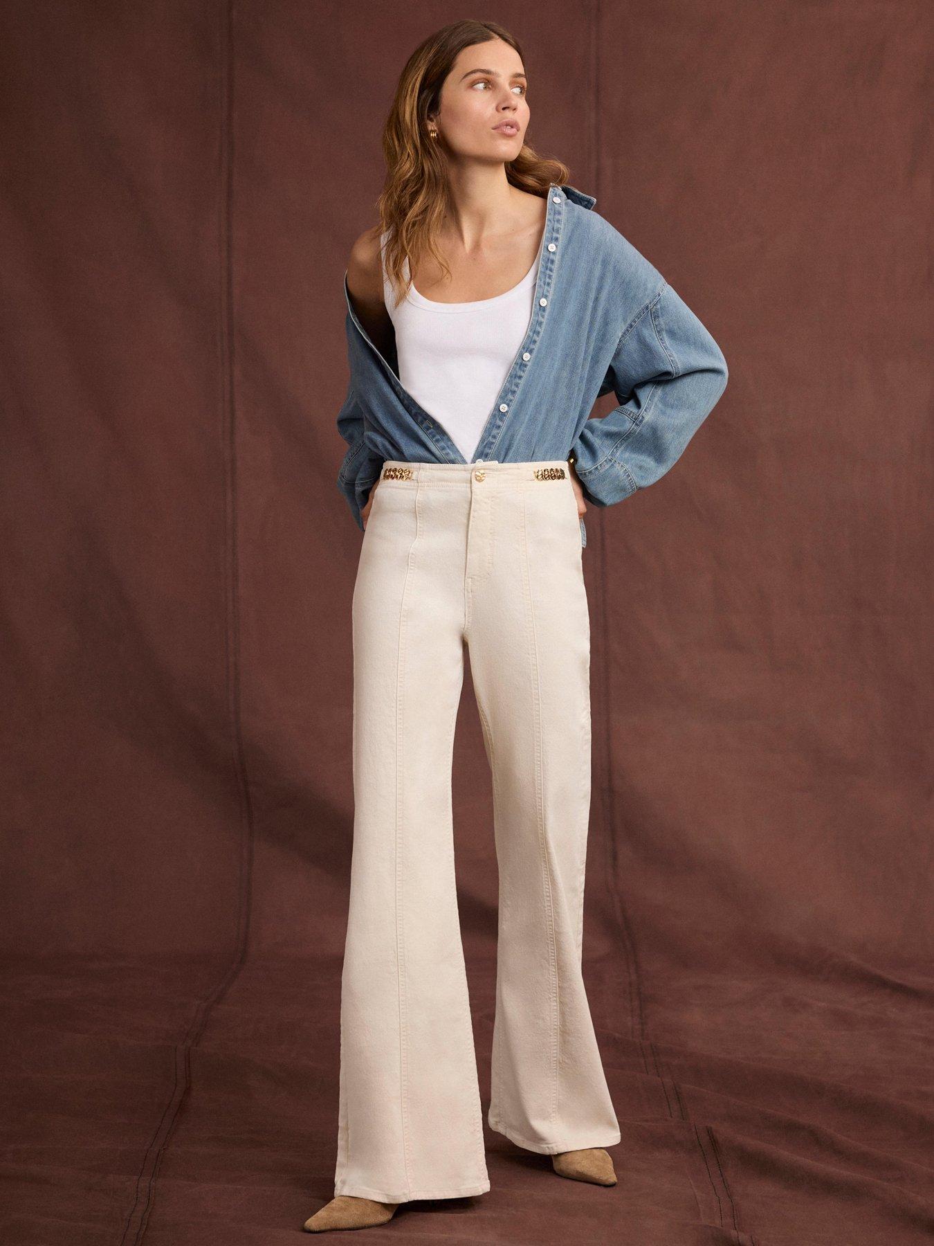 Image 2 of 6 of Mint Velvet Women's Gold-Tone Disc Detail Vintage Flare Jeans - Cream