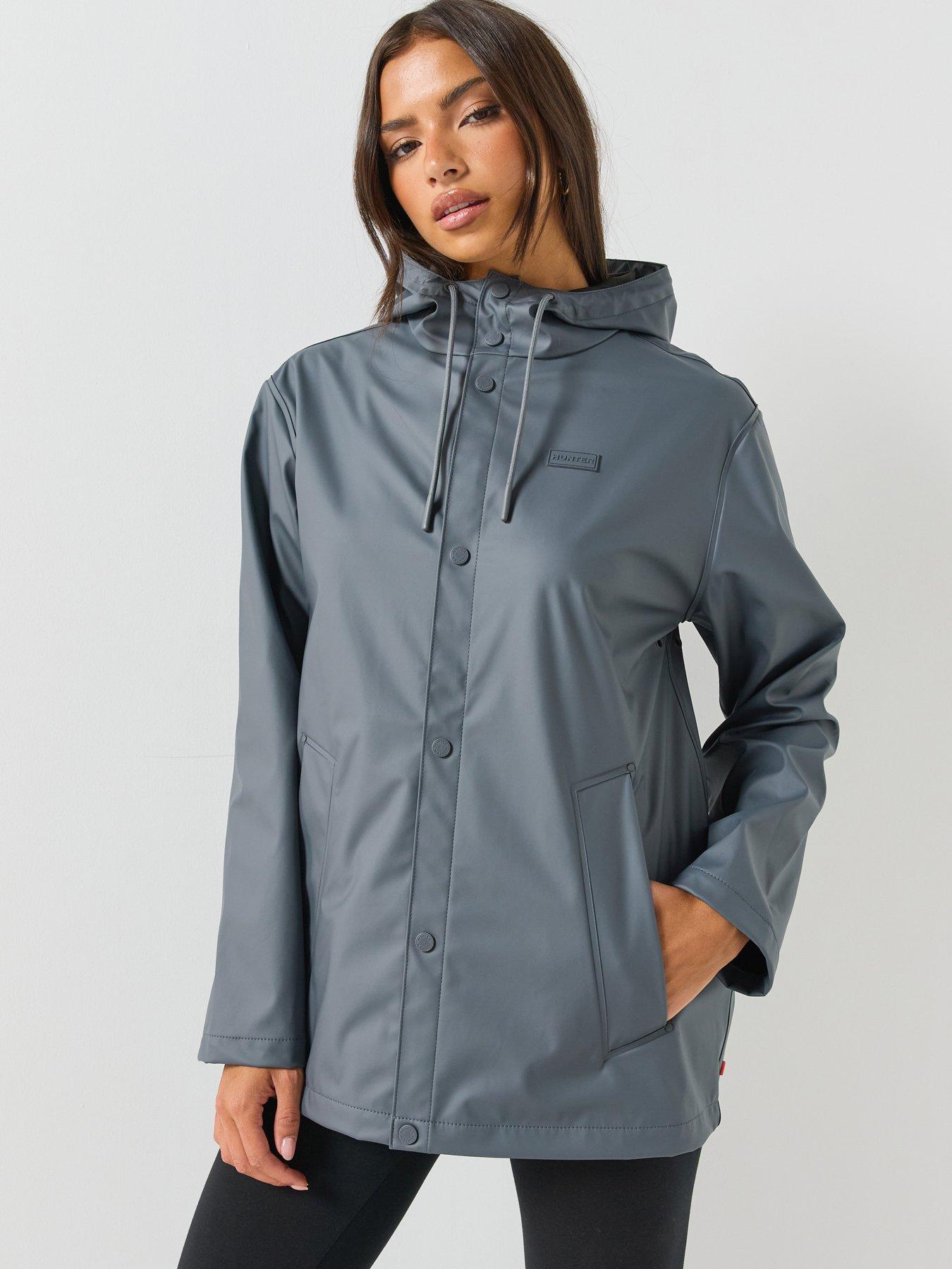 Image 1 of 6 of Hunter Womens Hooded PU Coated Popper Jacket - Grey